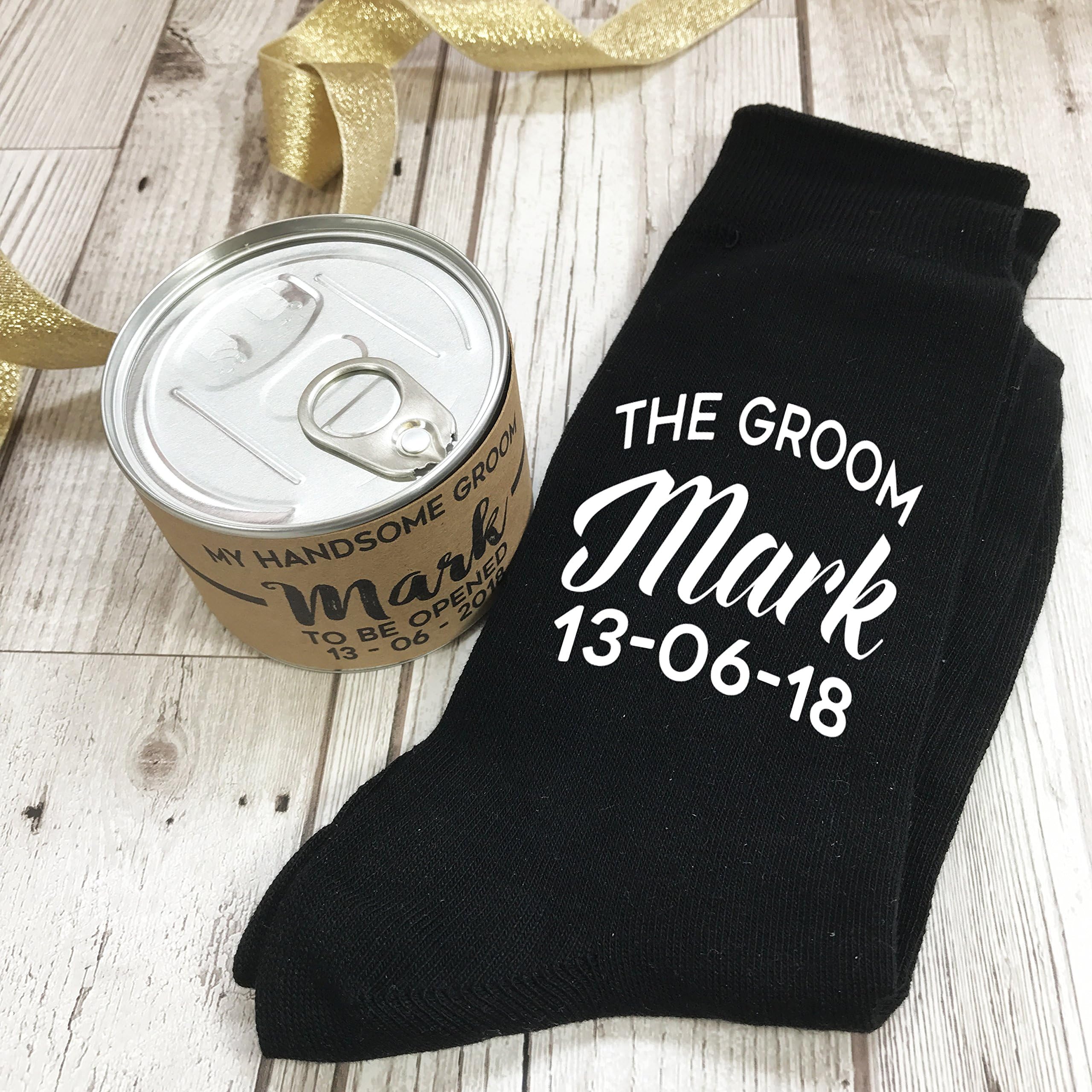 Personalised Groom Socks in a Ring Pull Tin Can Wedding Morning Gift