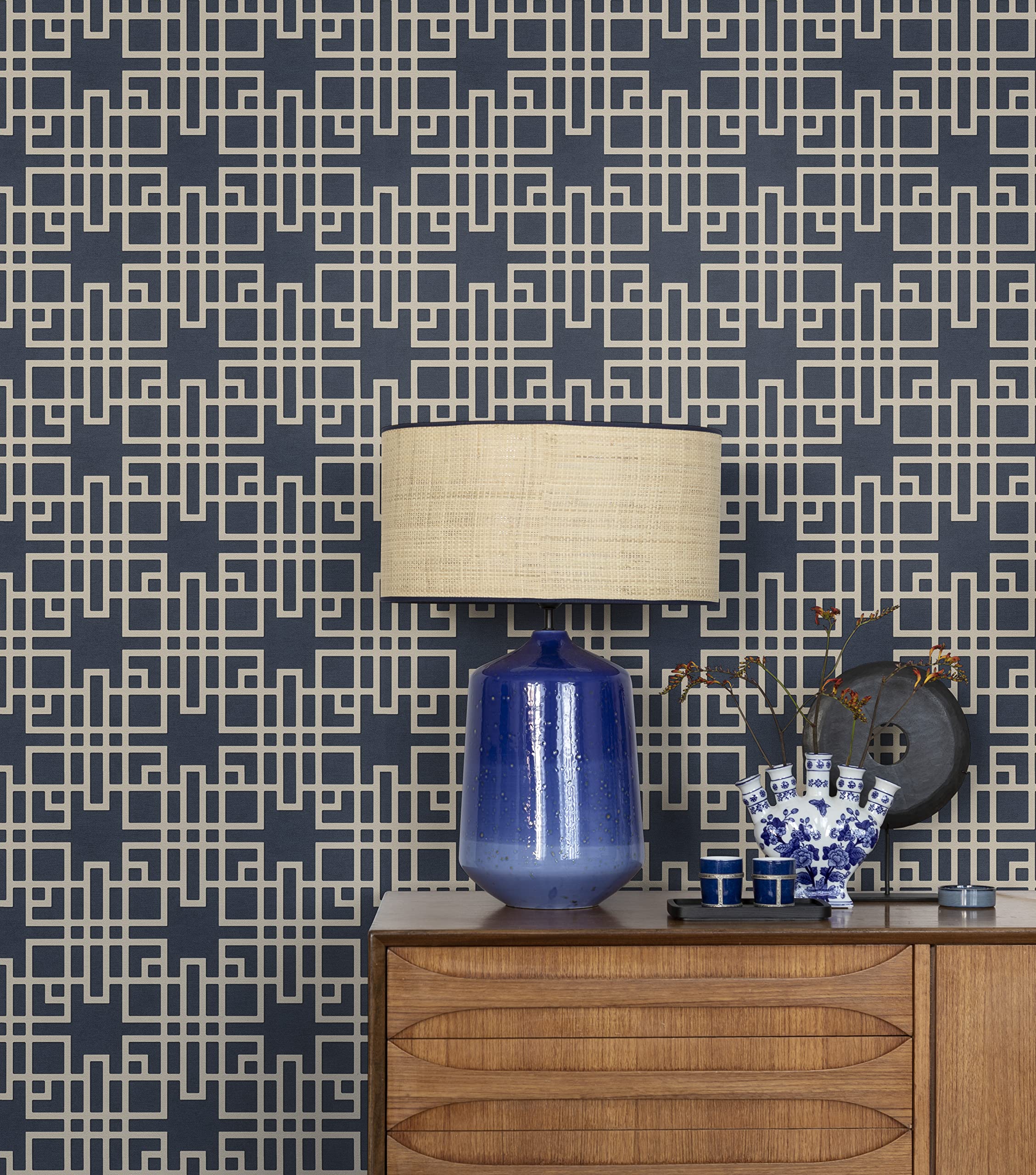 Rasch Wallpaper Non Woven Wallpaper (Grafisch) Blue Creme 10,05 m x 0,53 m Kimono 409253