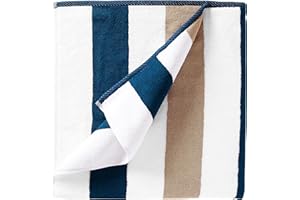 LAGUNA BEACH TEXTILE COMPANY Laguna Beach Textile Co. Striped Cabana Beach Towel - Oversized, Plush 630 GSM Cotton - Ocean Blue and Almond Beige