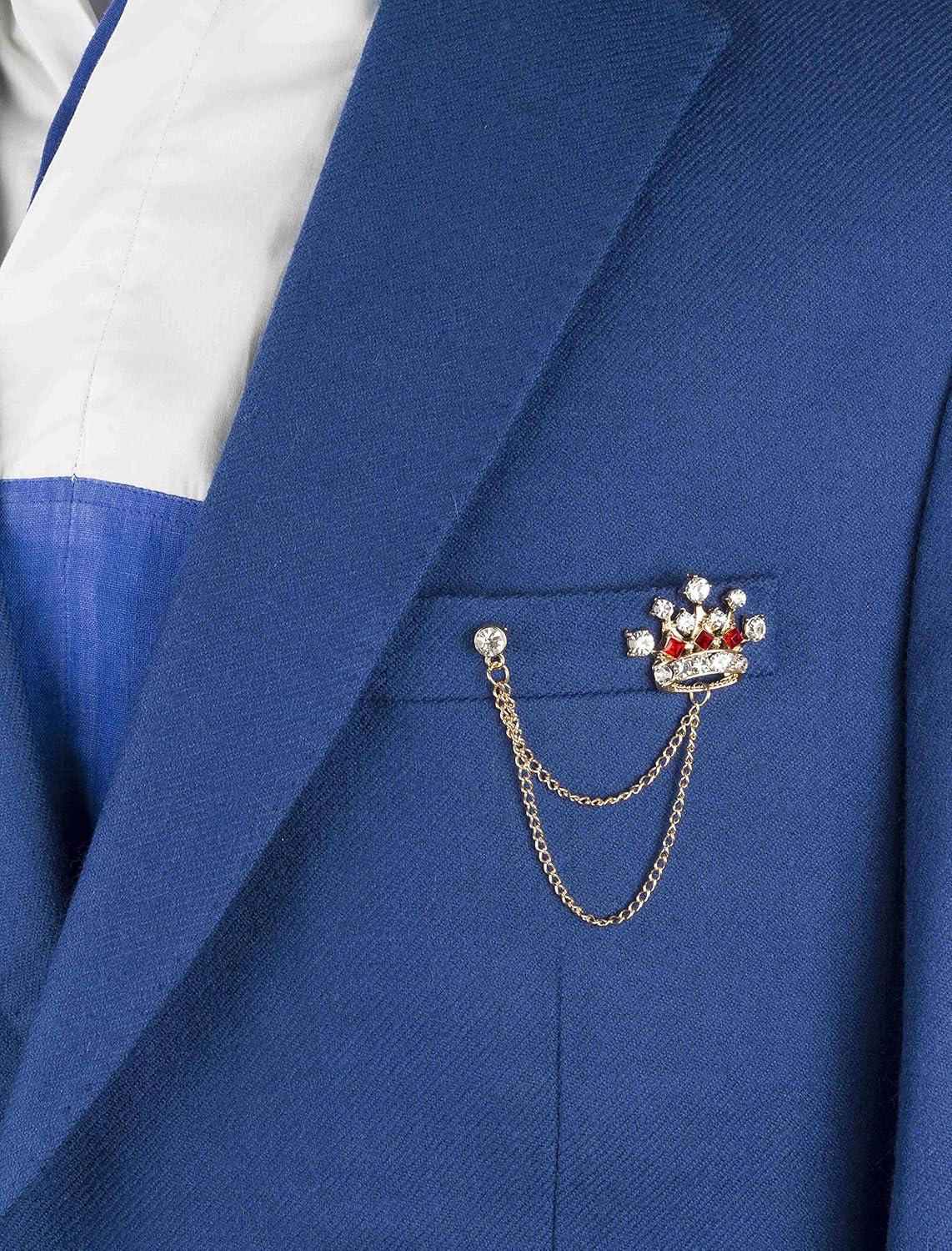 Brooch Lapel Pin for Men Crystal Retro Crown Badge with Hanging Chain Lapel Pin Badge Coat Suit Wedding Gift Party Shirt Collar Accessories - Image 3