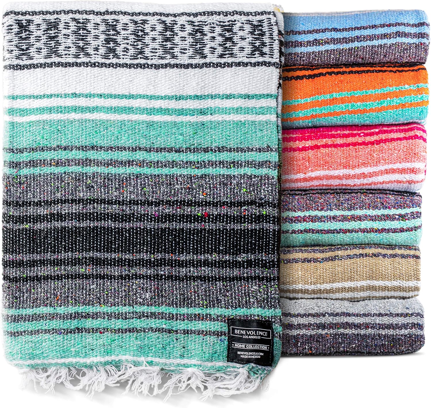 Authentic Mexican Blanket - Yoga Blanket, Handwoven Serape Blanket, Perfect as Beach Blanket, Picnic Blanket, Outdoor Blanket, Yoga Blanket, Camping Blanket, Car Blanket, Woven Blanket (Mint): Kitchen & Dining