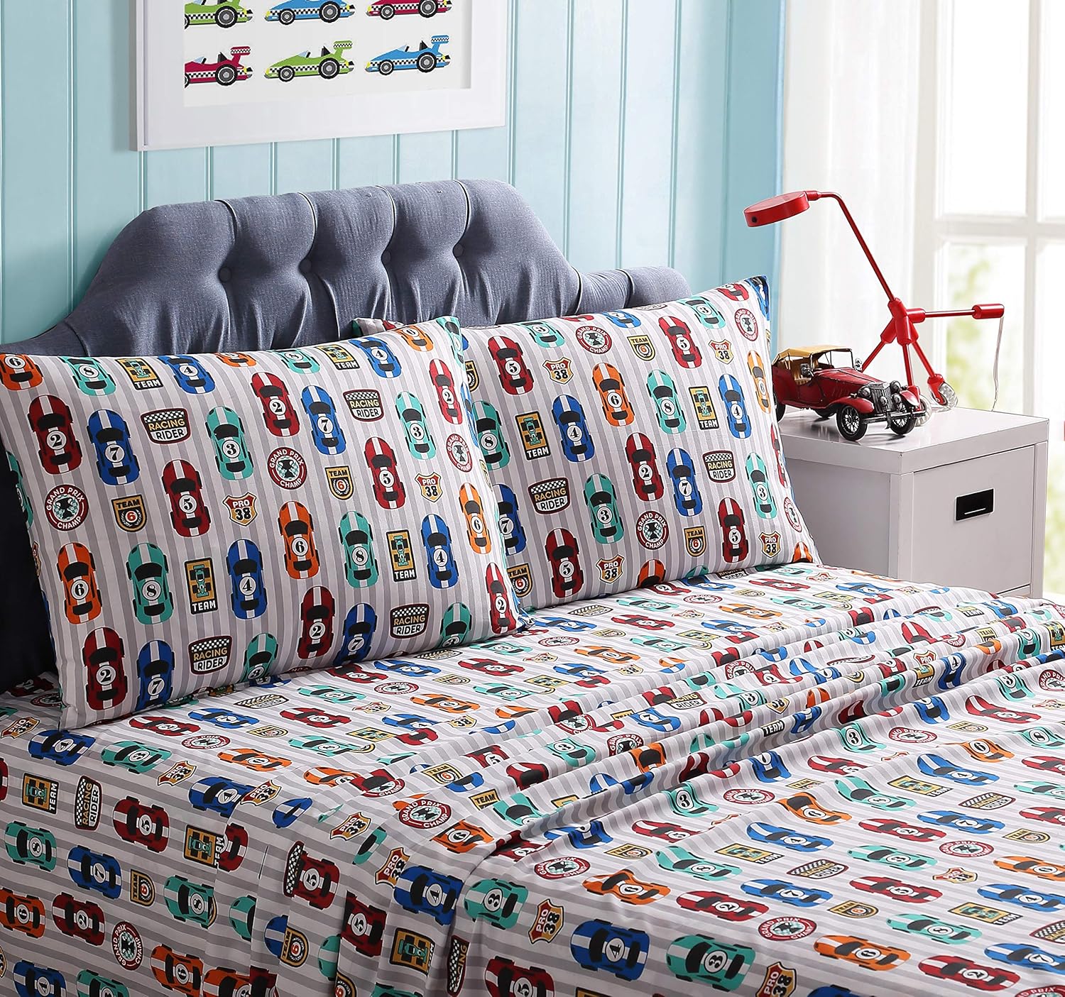 Kute Kids Super Soft Sheet Set - Big Race - Brushed Microfiber for Extra Comfort (Full)