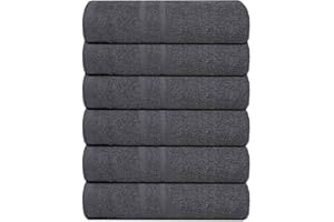 Pristine Linen Cotton Bath Towels 24x48 Inches Charcoal Grey Pack of 6 Terry Towels for Bathroom for Shower, Pool, Spa, Gym, Hand Towel for Daily Use, Lightweight Bath Towel Set Absorbent Quick Dry