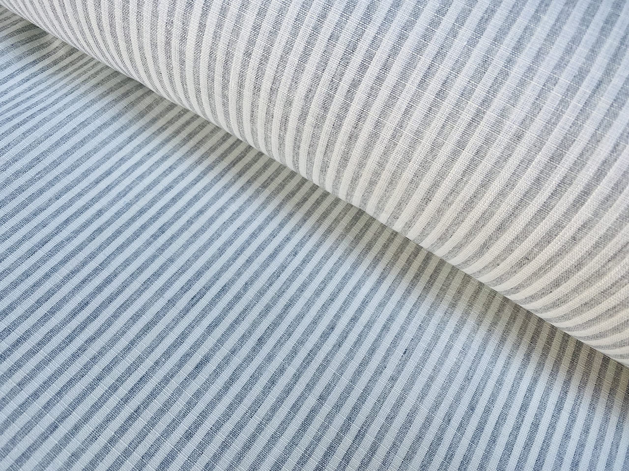 Candy Stripe Linen Fabric Light Cotton Material Cute Striped White Lines Home Decor, Dressmaking - 150cm Wide (Grey (2 Metres))