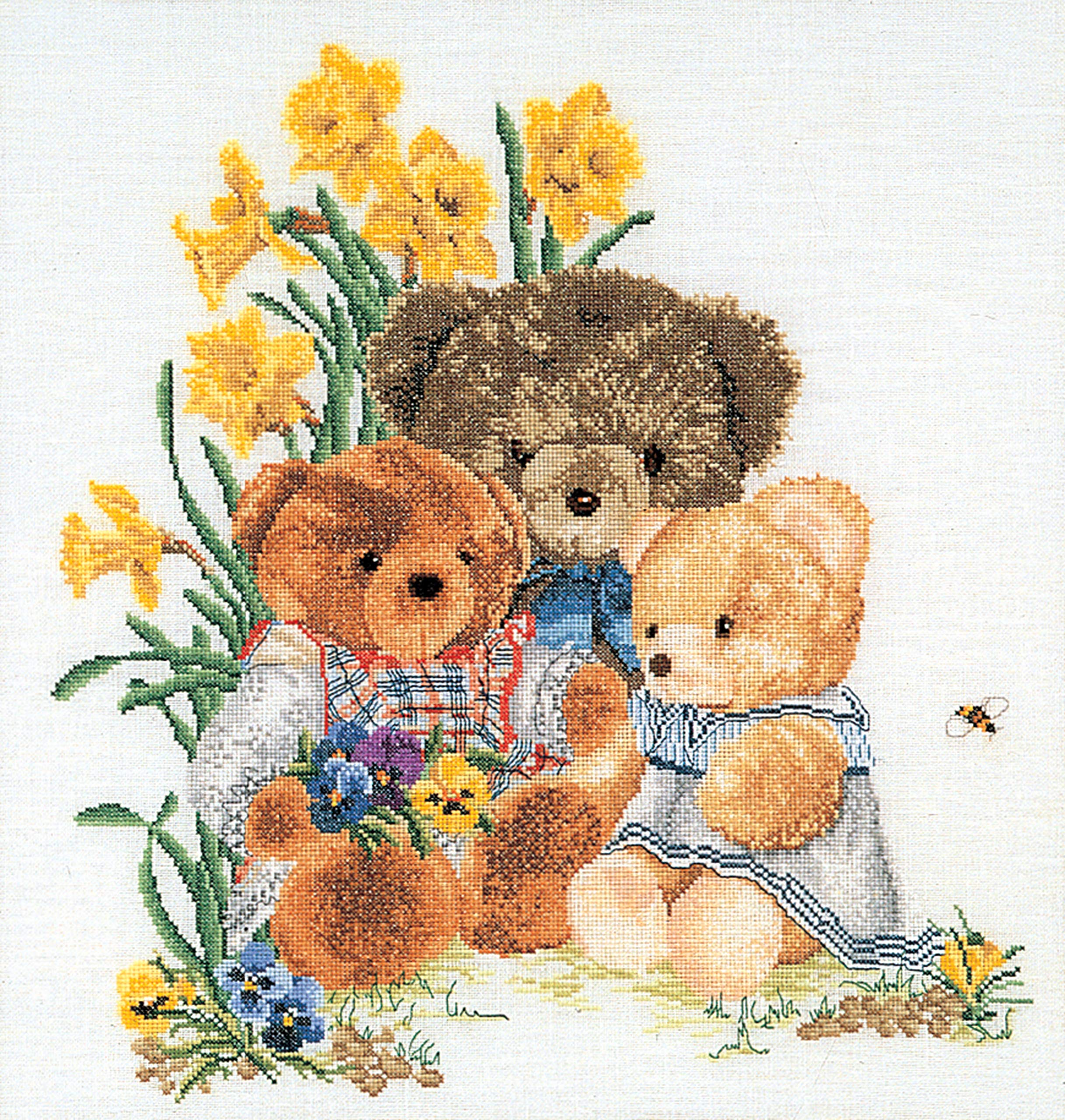 Thea Gouverneur Teddy Bears On Aida Counted Cross Stitch Kit-16-inch x 18-inch 16 Count