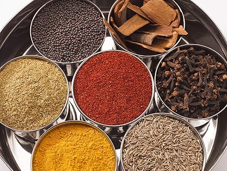 KitchenCraft World of Flavours Masala Dabba Spice Box - Juego de almacenamiento con 7 recipientes y tapa doble: Amazon.es: Hogar