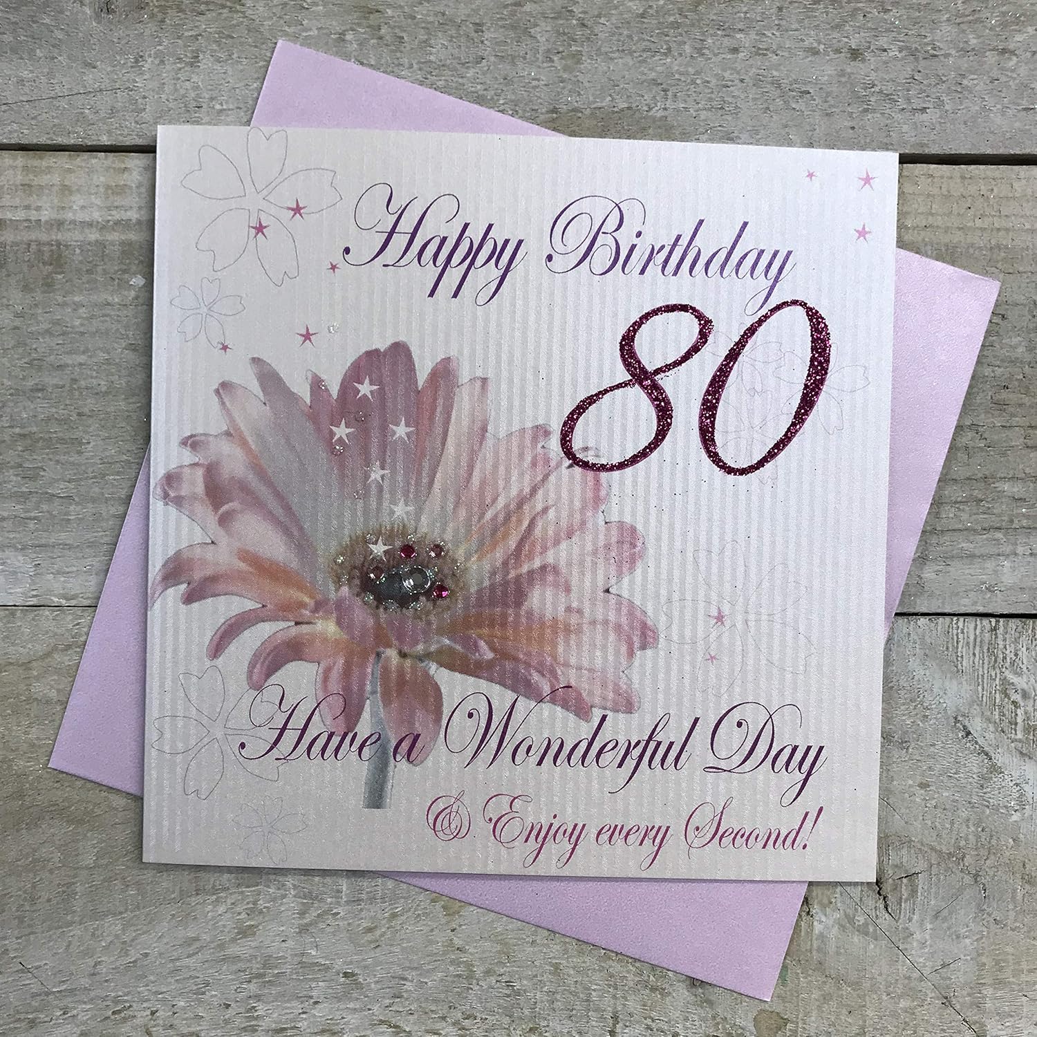 white cotton cards Age 80 Handmade Birthday Card Flower, White, WBA80, 16cm x 16cm