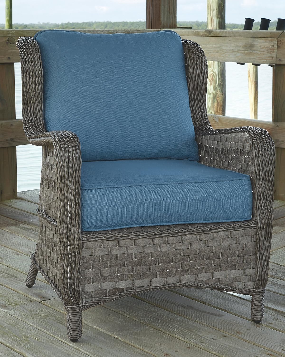 beachcroft beige outdoor living room set for sale on Amazon Com Ashley Furniture Signature Design Abbots Court Outdoor Lounge Chair With Cushions Set Of 2 Wicker Blue Gray Garden Outdoor