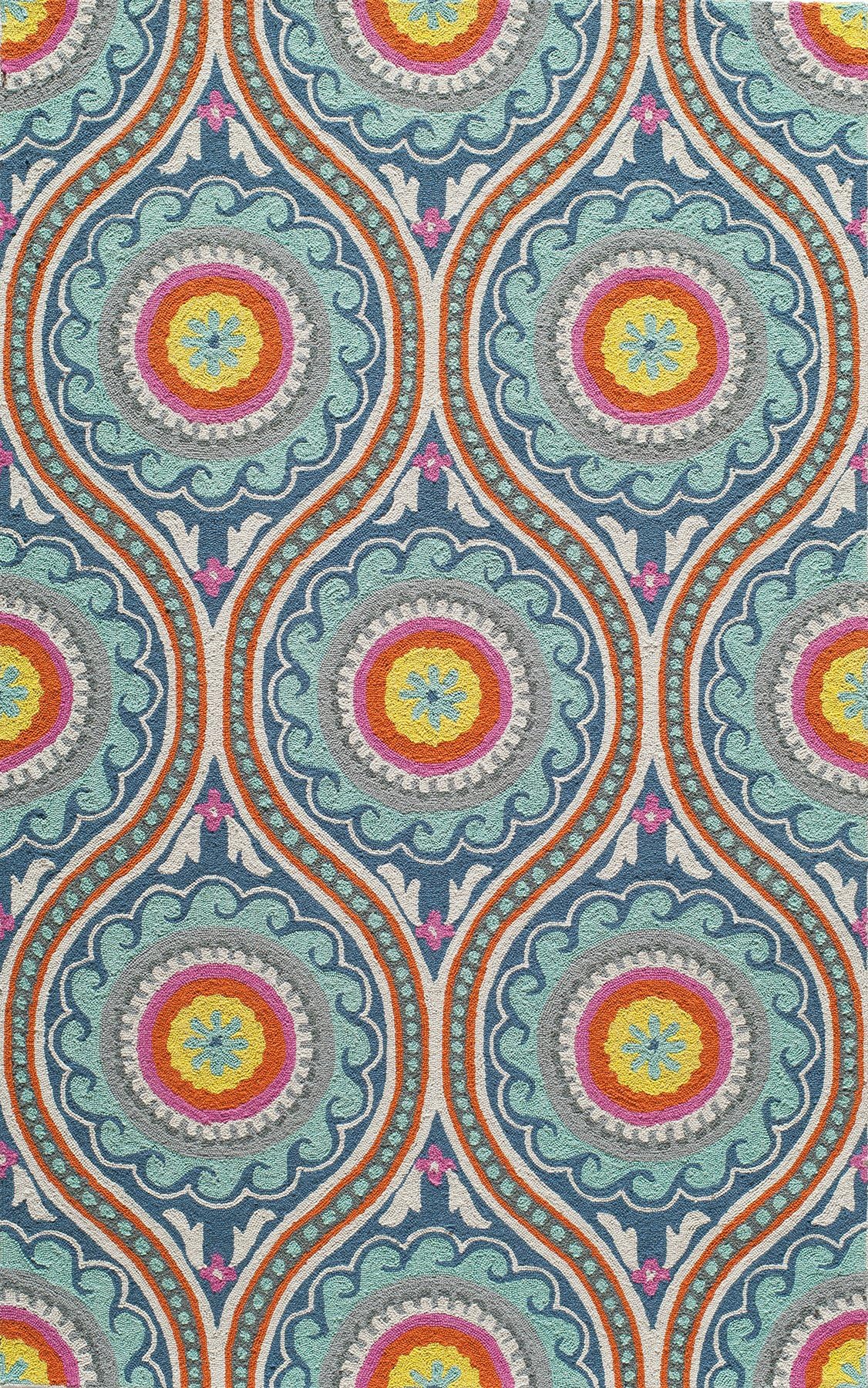 Momeni Rugs Suzani Hooks Collection, 100% Wool Hand Hooked Traditional Area Rug, 3'6" x 5'6", Teal Blue