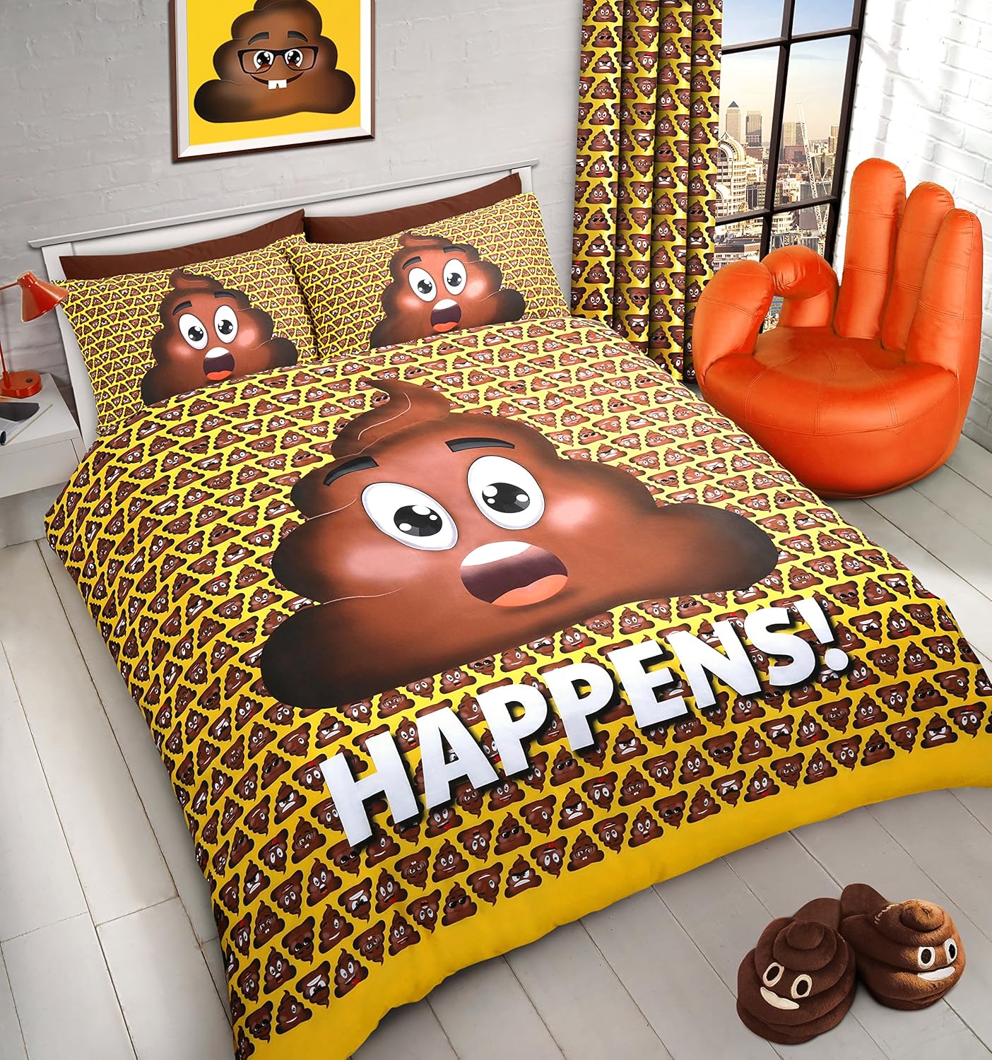 HBS Ltd Expressions Poo Duvet/Quilt Cover Reversible Bedding Set Poo Emoticon Cute Smiley