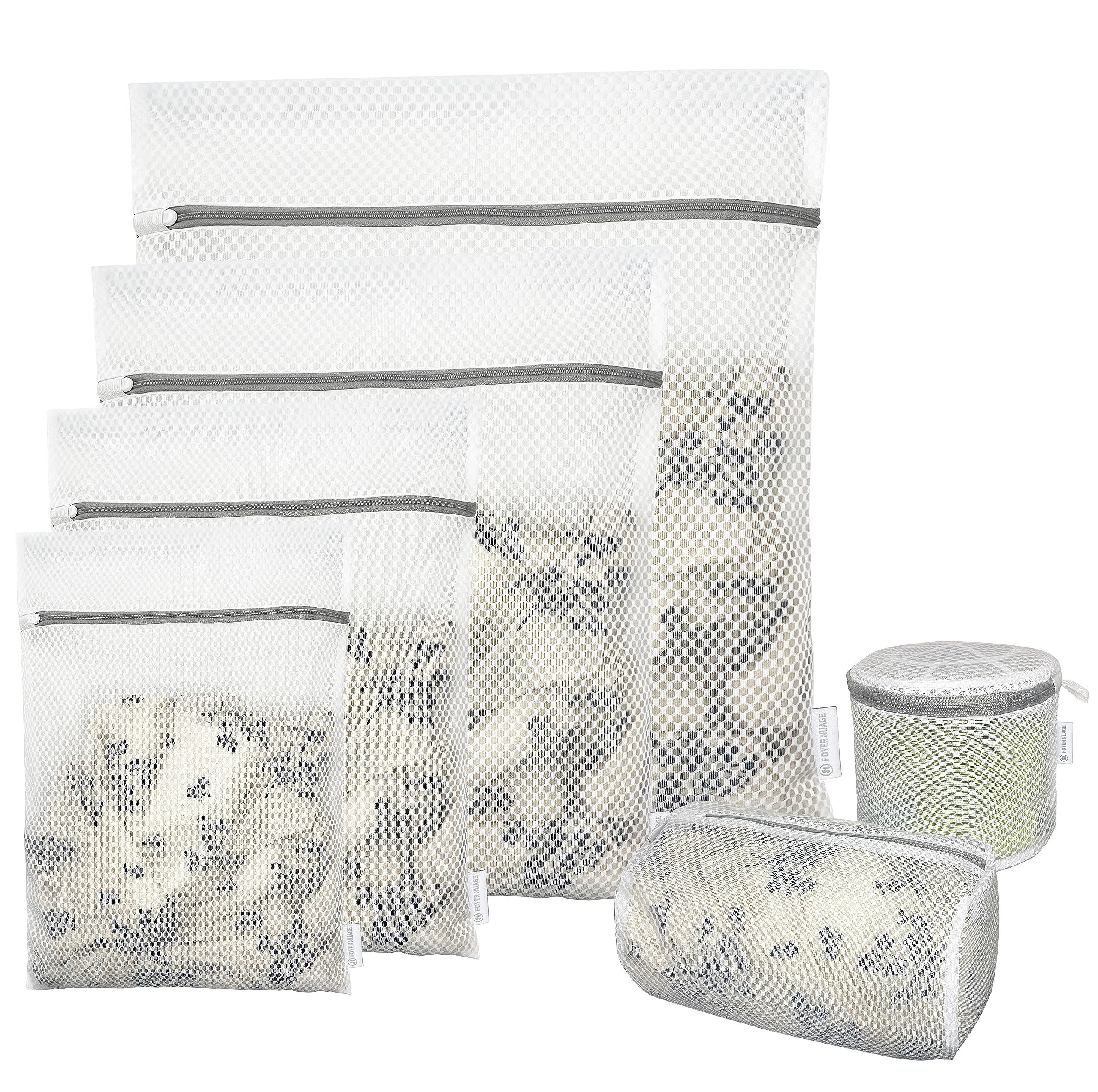 6PCS Honeycomb Mesh Laundry Bags for Delicates with Zipper, Clothing Washing Bags for Underwear, Lingerie, Bra, Blouse, Hosiery, Pants, Stocking, Socks, Extra Strong(1Bra,1Cylindre,1S,1M,1L,1XL)