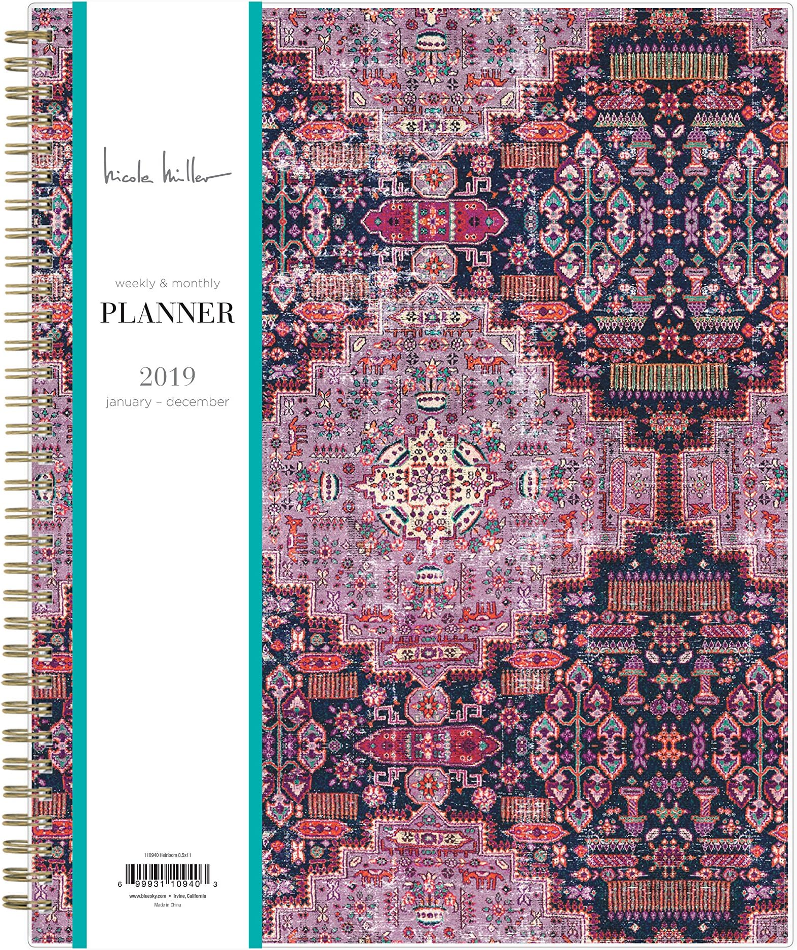 Nicole Miller for Blue Sky 2019 Weekly & Monthly Planner, Flexible Cover, Twin-Wire Binding, 8.5" x 11", Heirloom