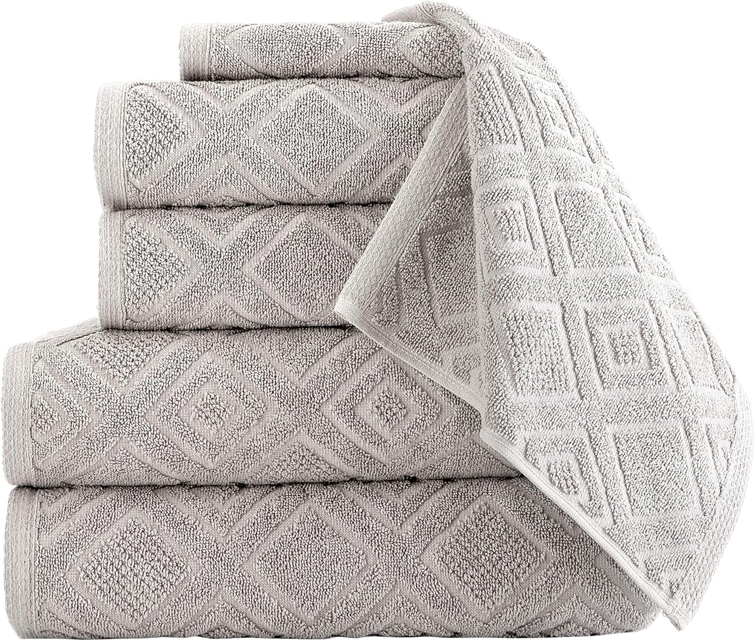Classic Turkish Towels Luxury 6 Piece Cotton Bath Towel Set - Jacquard Woven Soft Textured Towels Made with 100% Turkish Cotton (Tuffet)