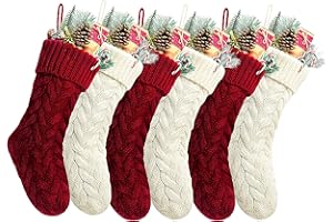 Kunyida Pack 6,14" Unique Burgundy and Ivory White Knit Christmas Stockings Style3