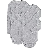 Baby Side Snap Bodysuit Set, 100% Cotton Boy Girl Unisex Kimono Onesie, 4 Pack