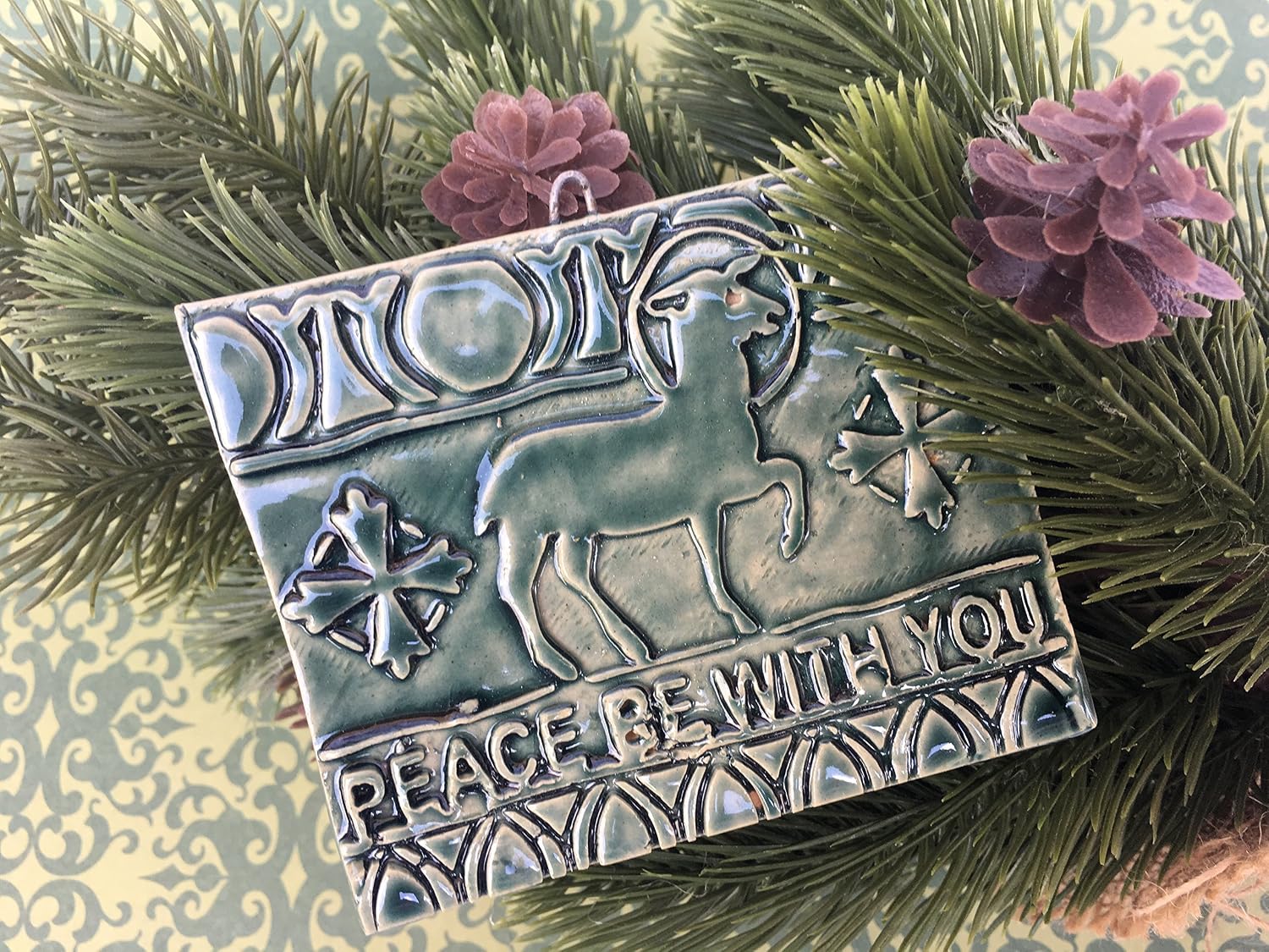 Holiday Christmas Tree Ornament Ceramic "Peace Be With You
