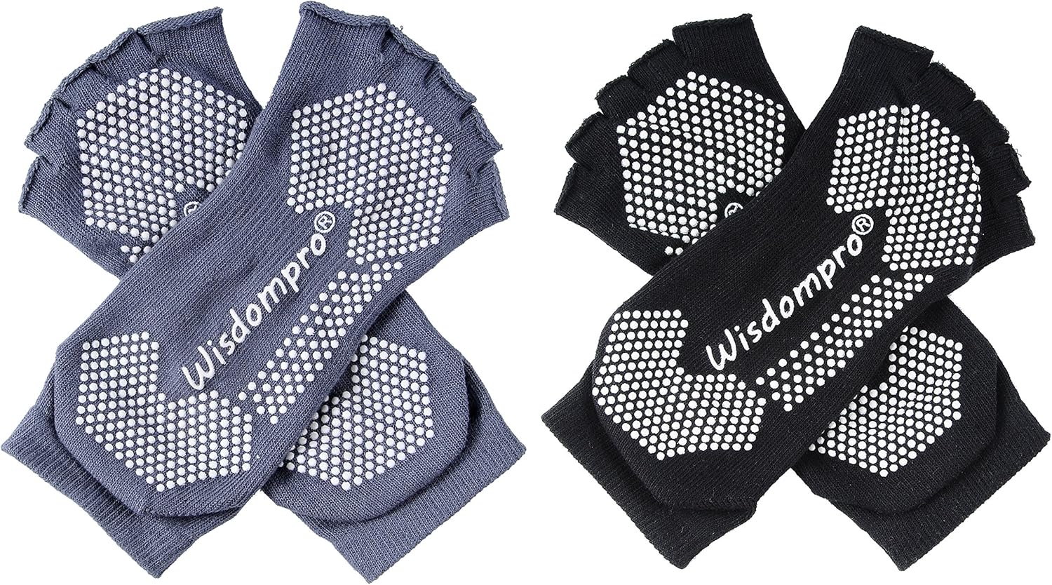 Wisdompro 2 Pairs Toeless Half Toe Yoga Socks with Anti Slip Grip for Women & Men : Clothing