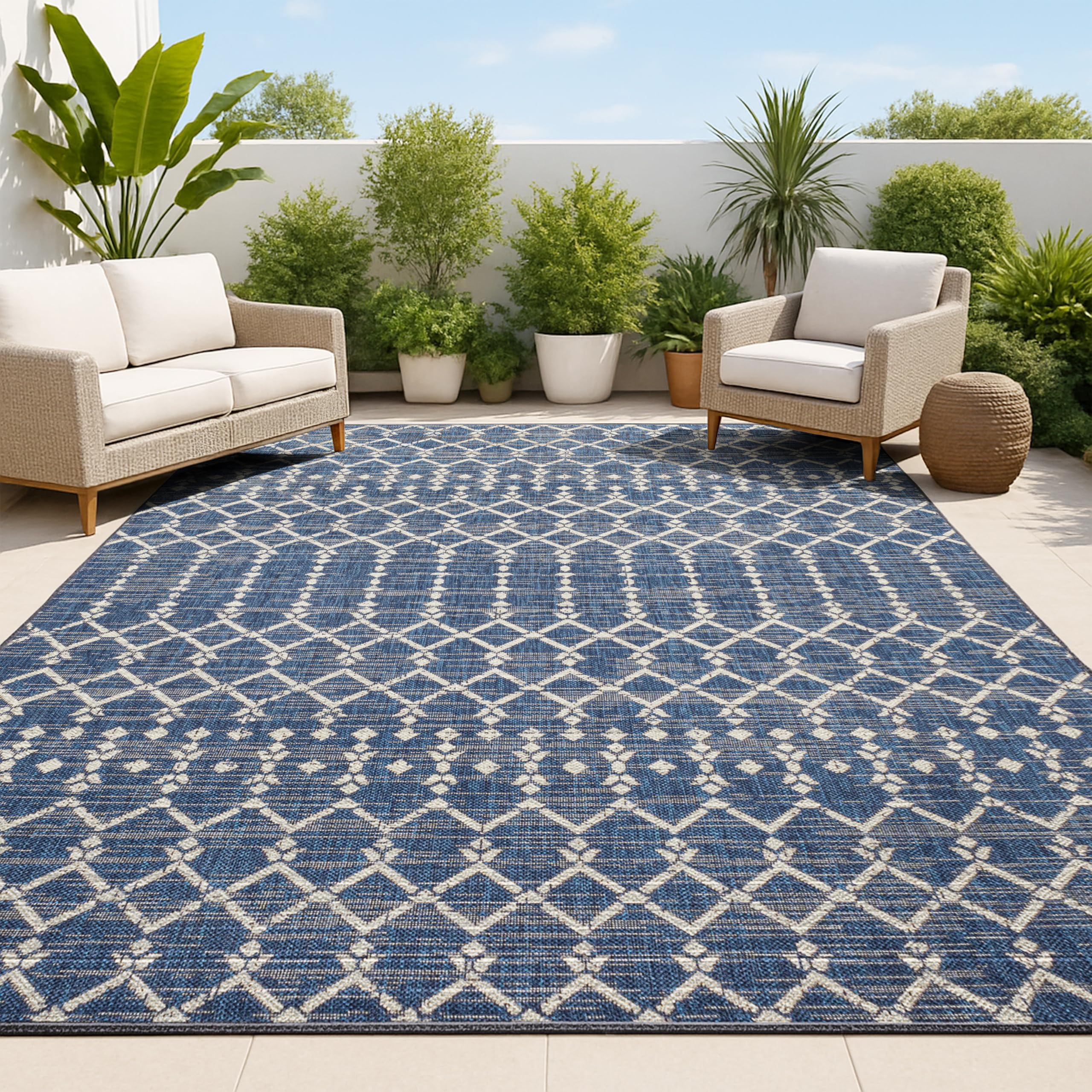 JONATHAN Y Moroccan Geometric Indoor Outdoor Area Rug 10X14 Navy/Beige, Ourika Textured Weave for Backyard, Patio, Porch, Easy-Cleaning, High Traffic, Pet-Friendly, Non-Shedding (SMB108K-14) Image JONATHAN Y Moroccan Geometric Indoor Outdoor Area Rug 10X14 Navy/Beige, Ourika Textured Weave for Backyard, Patio, Porch, Easy-Cleaning, High Traffic, Pet-Friendly, Non-Shedding (SMB108K-14) Image