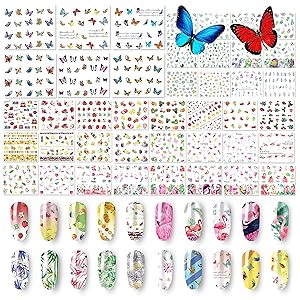 48 Sheets Summer Nail Art Stickers - Water Transfer Butterflies Flamingo Fruits Flowers Leaves StencilDecals for Women Kids Manicure DIY or Salon (1500+Pcs)