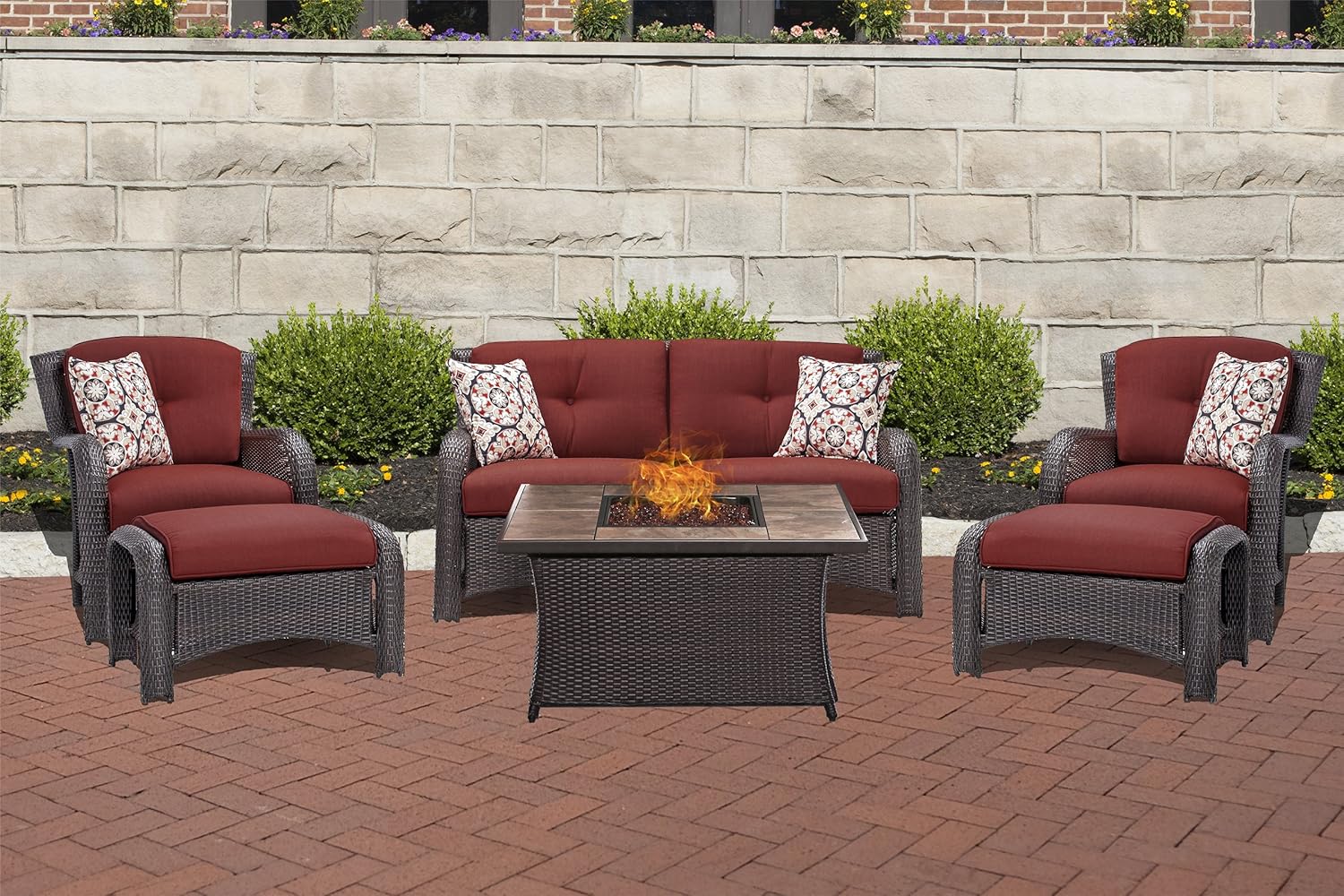 Amazon Com Hanover Strath6pcfp Red Tn 6 Piece Strathmere Lounge