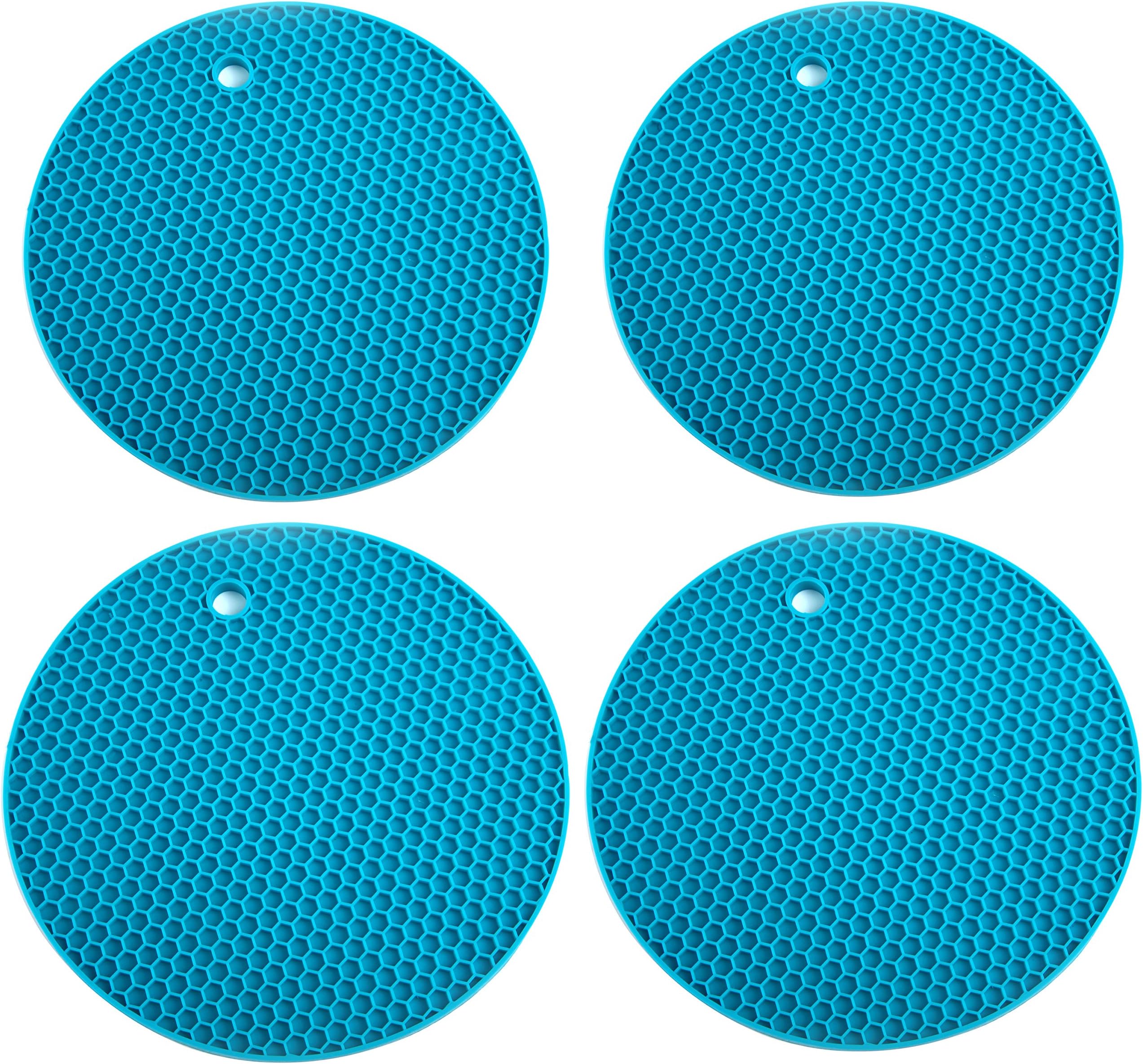 Pretty Decor Heat Resistant Silicone Kitchen Table Hot Pot Trivet Mat Blue Pack of 4 (Blue01 )