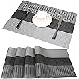famibay Bamboo PVC Weave Placemats Non-Slip Kitchen Table Mats Set of 4-30x45 cm (Black and Grey)