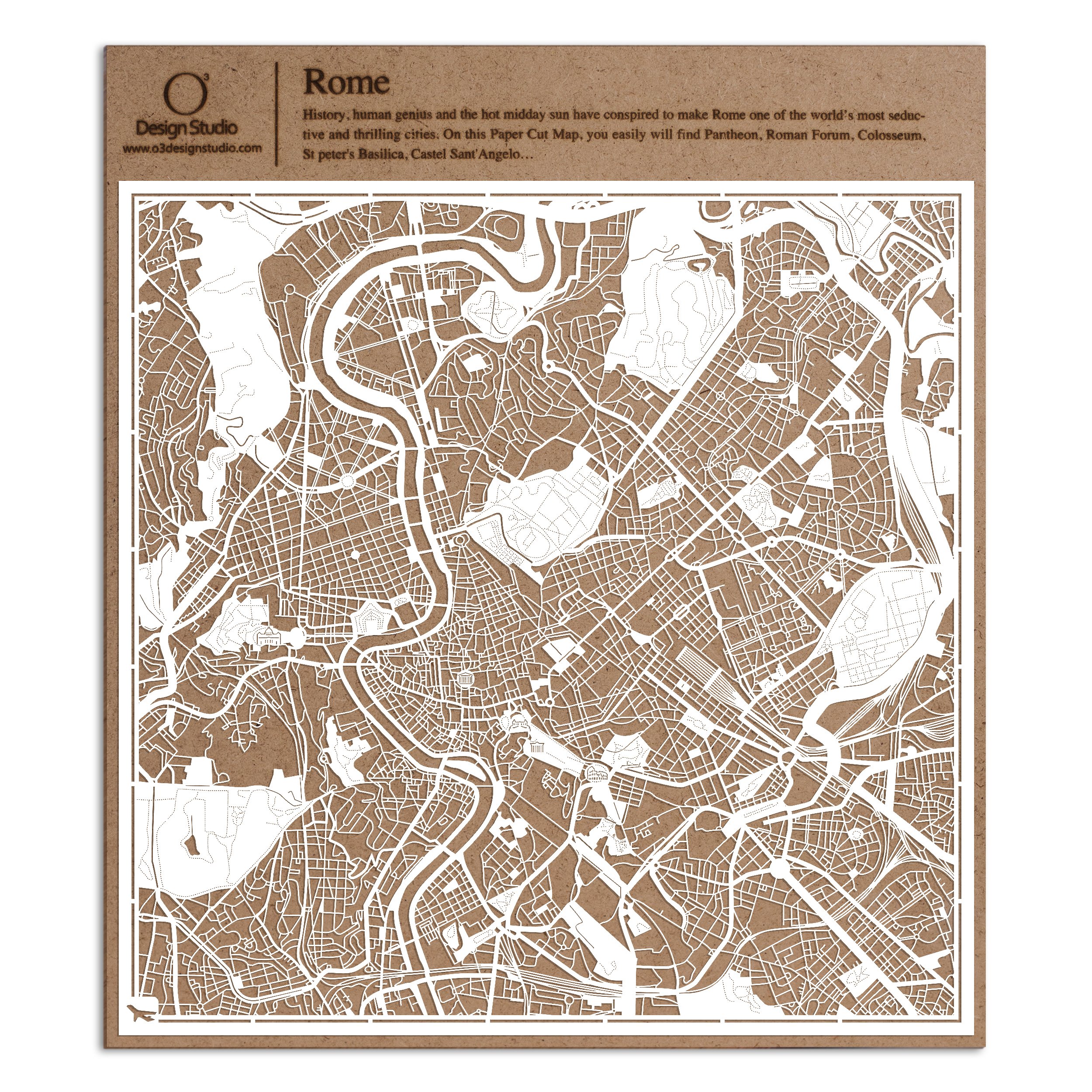 Rome Paper Cut Map White 30x30 cm Paper Art