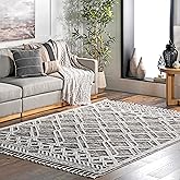 nuLOOM 8x11 Ansley Moroccan Tassel Area Rug, Grey, High-Low Textured Bohemian Design, Plush High Pile, Stain Resistant, For B