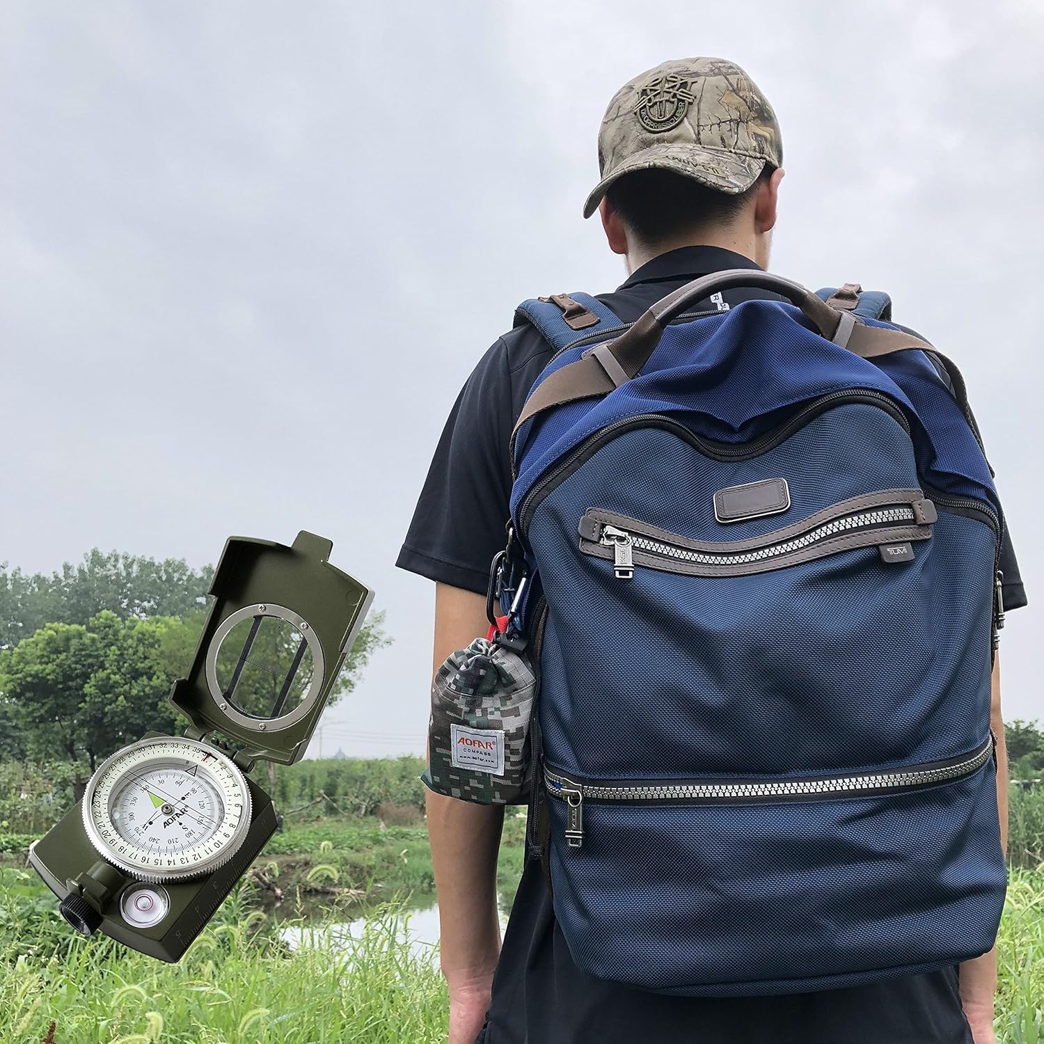 AOFAR AF-4580 Military Compass Lensatic Sighting Navigation, Waterproof and Shakeproof with Map Measurer Distance Calculator, Pouch for Camping, Hiking, Hunting, Backpacking (Camo) : Sports & Outdoors