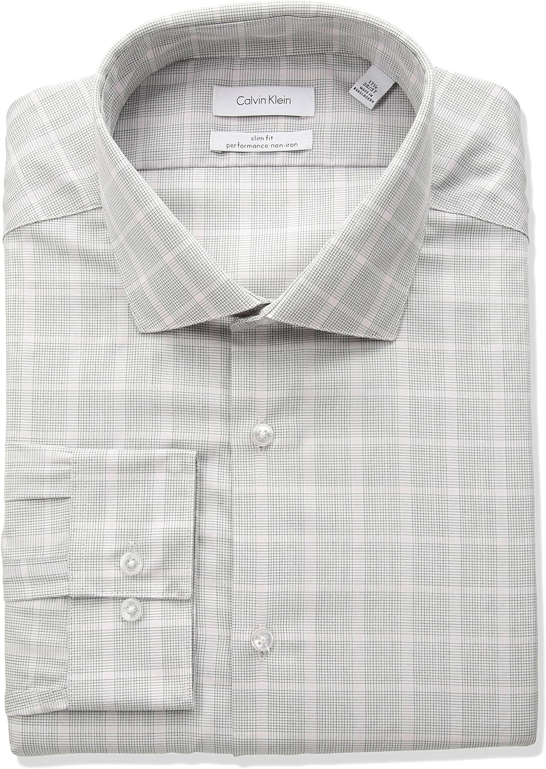 Calvin Klein Men's Non Iron Slim Fit Plaid Spread Collar Dress Shirt
