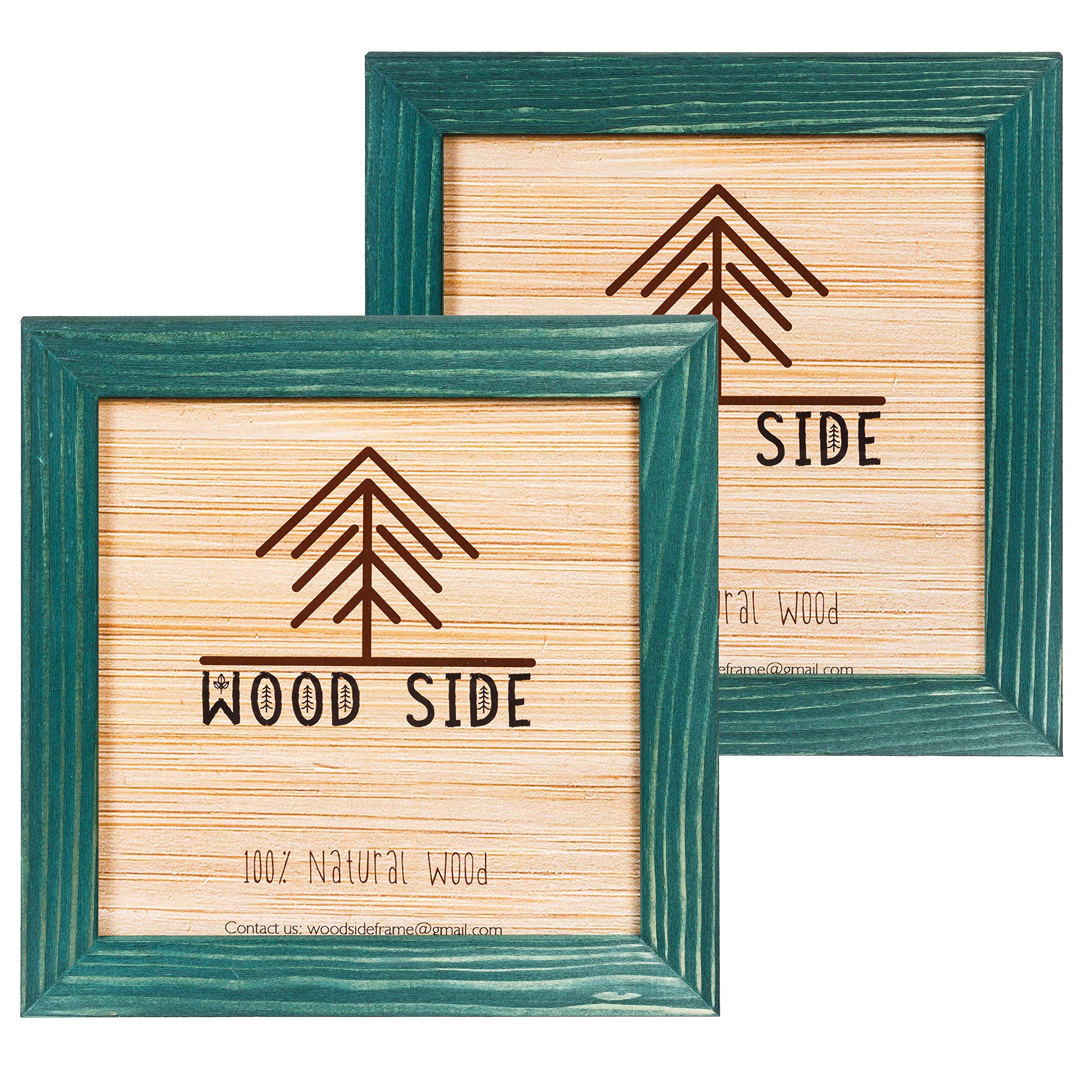 Rustic Wooden Square Picture Frames 8x8 - Set of 2 - 100% Natural Solid Eco Wood with Real Glass for Wall Mounting and Tabletop Photo Frame - Green