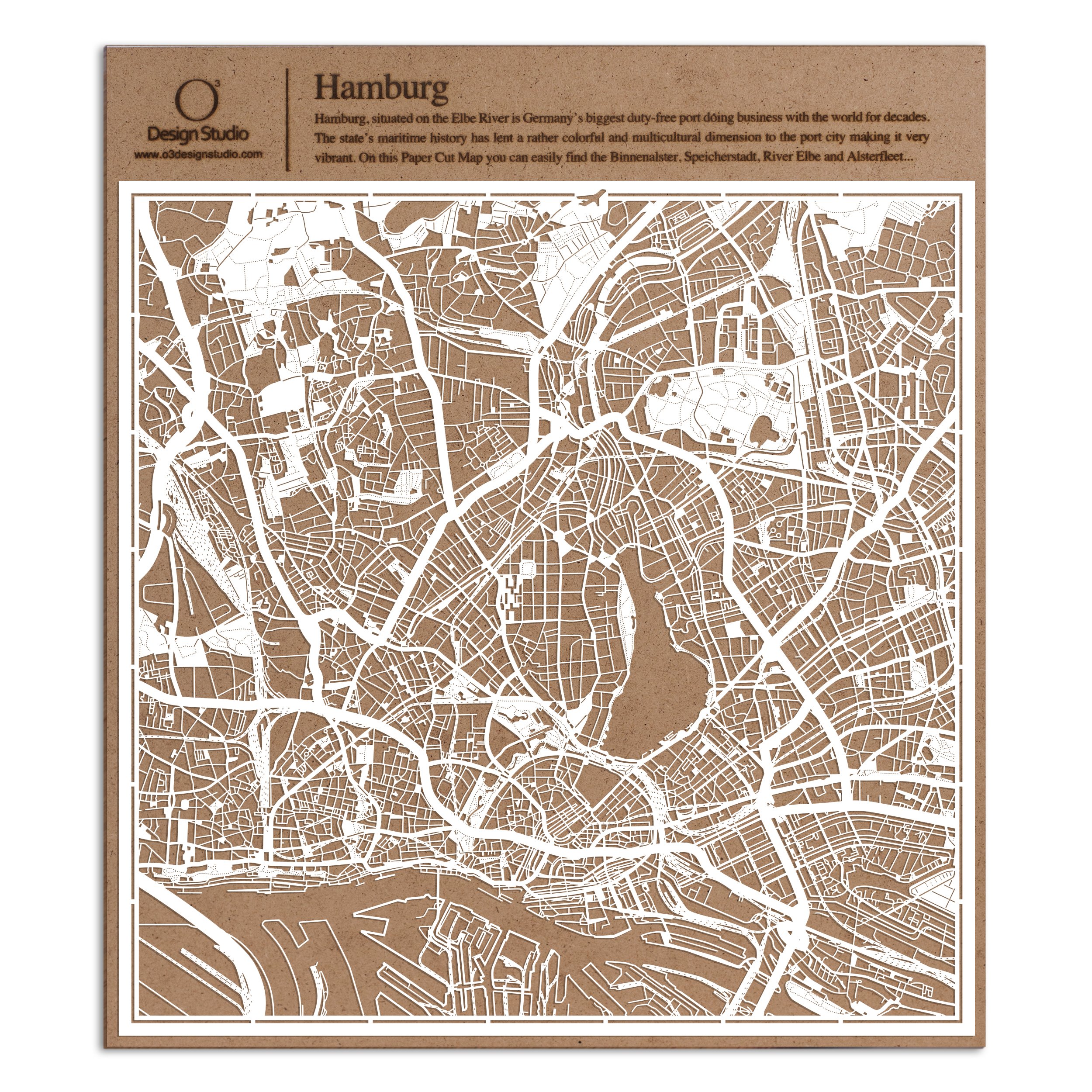 Hamburg Paper Cut Map White 12×12 inches Paper Art