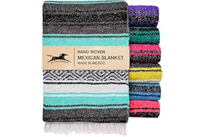 El Paso Designs Mexican Yoga Blanket | Colorful Falsa Serape | Park Blanket, Yoga Towel, Picnic, Beach Blanket, Patio Blanket, Soft Woven Saddle Blanket, Boho Home Décor (Cool Mint & Gray)
