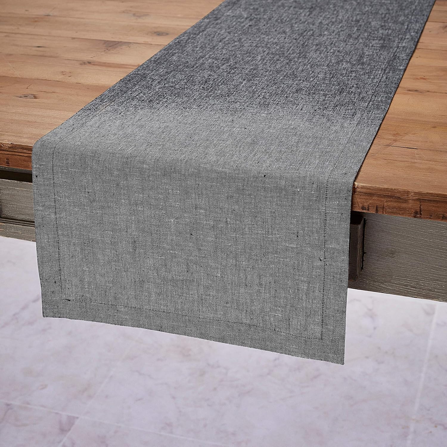 Solino Home Festive Linen Table Runner – Black Linen Runner Woven with Decorative Zari - 14 x 108 Inch
