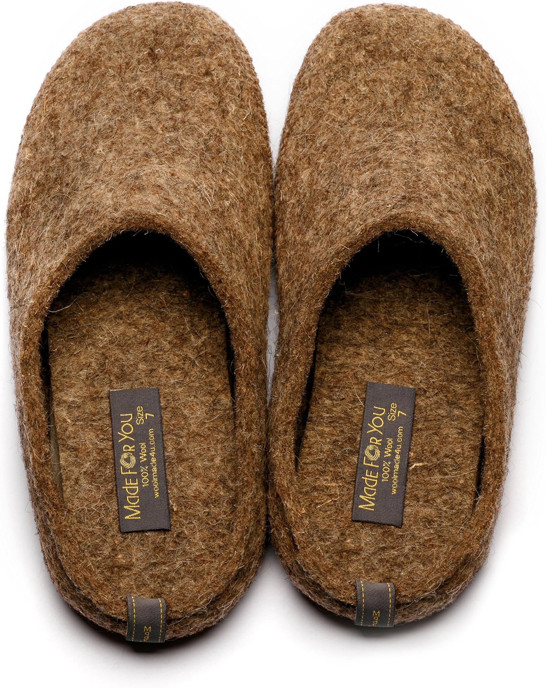 Made For You Women’s Natural Wool Slippers With Arch Support Insole, Hypoallergenic, Lightweight and Comfortable With Non-Slip Rubber Sole (Brown) Large