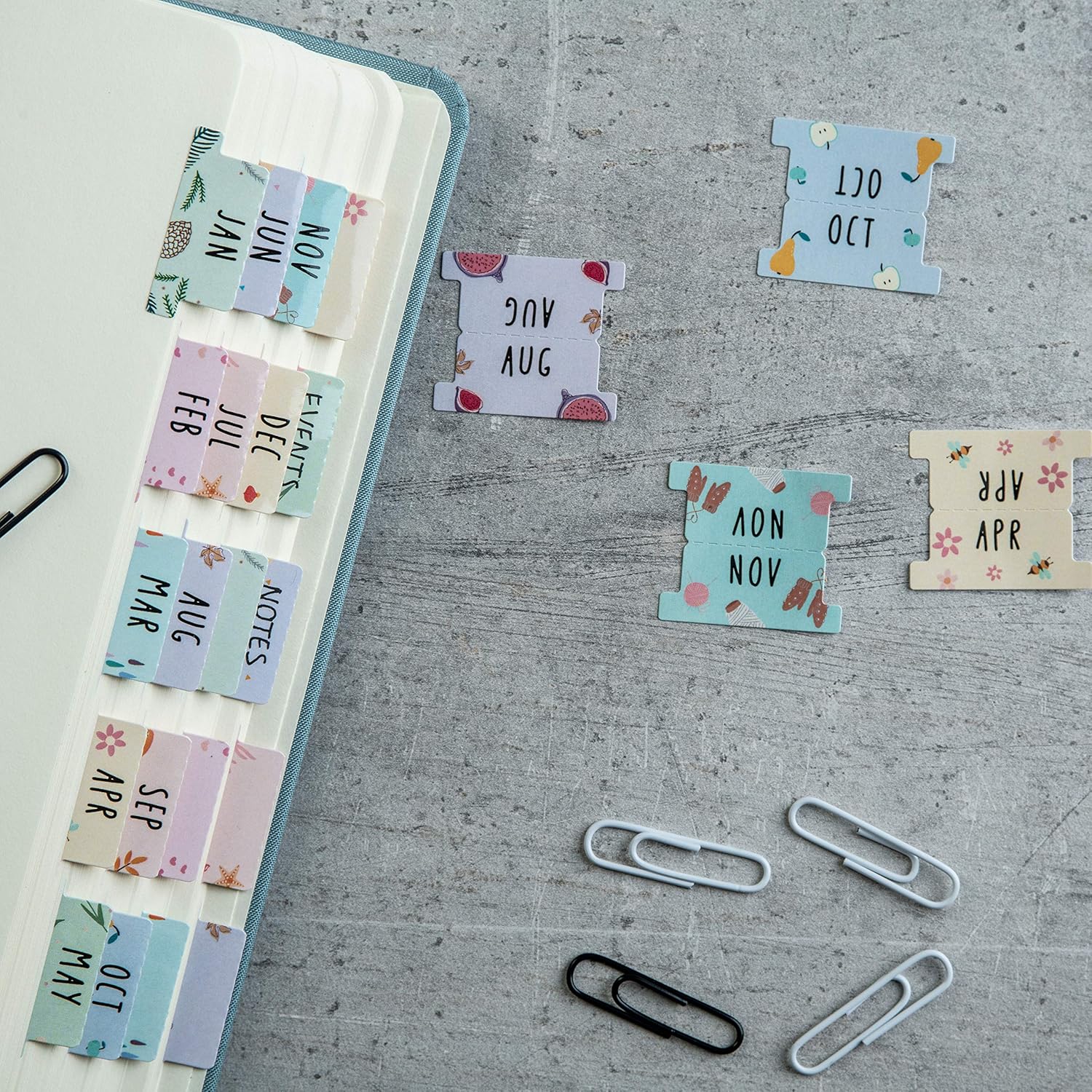 DiverseBee Laminated Planner Monthly Tabs, 24 Peel and Stick Tabs for Notebooks (12 Month Tabs and 12 Blank Tabs), Calendar Monthly Tab Stickers for Planners, Monthly Dividers (Assorted): Office Products