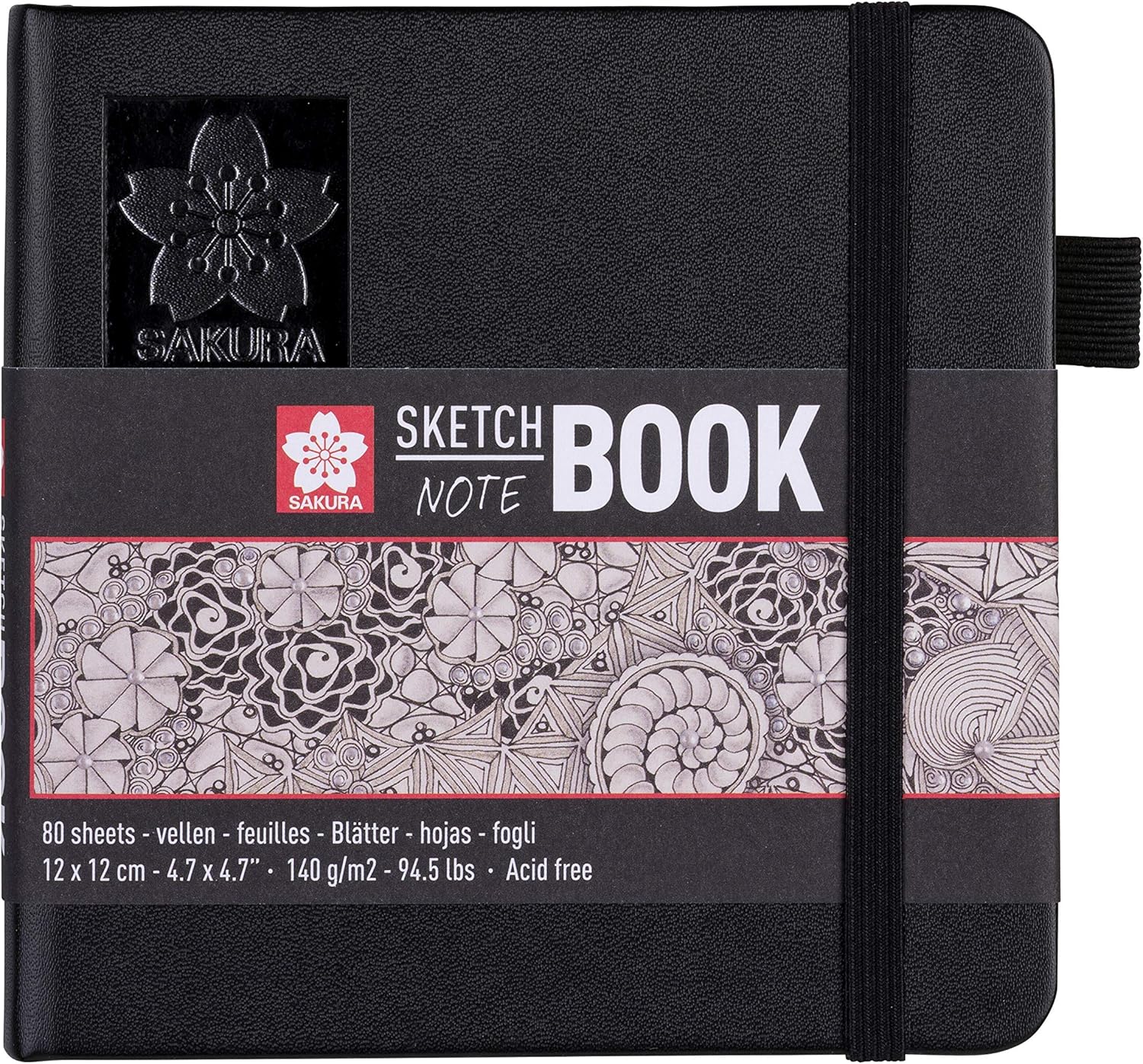 SAKURA HARDBOUND Sketchbook, 140GSM Black Paper, 160 Pages (12x12CM