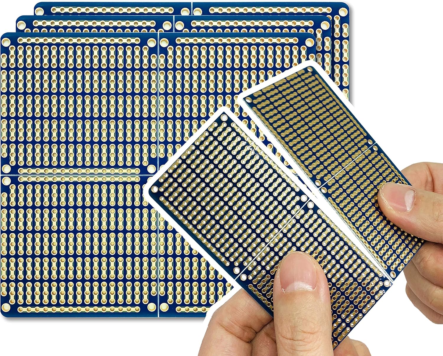 ElectroCookie Snappable PCB, Strip Board with Power Rails for Electronics Projects Compatible for DIY Arduino Soldering Projects, Gold-Plated, 3.8"x3.5" (3 Pack, Blue)