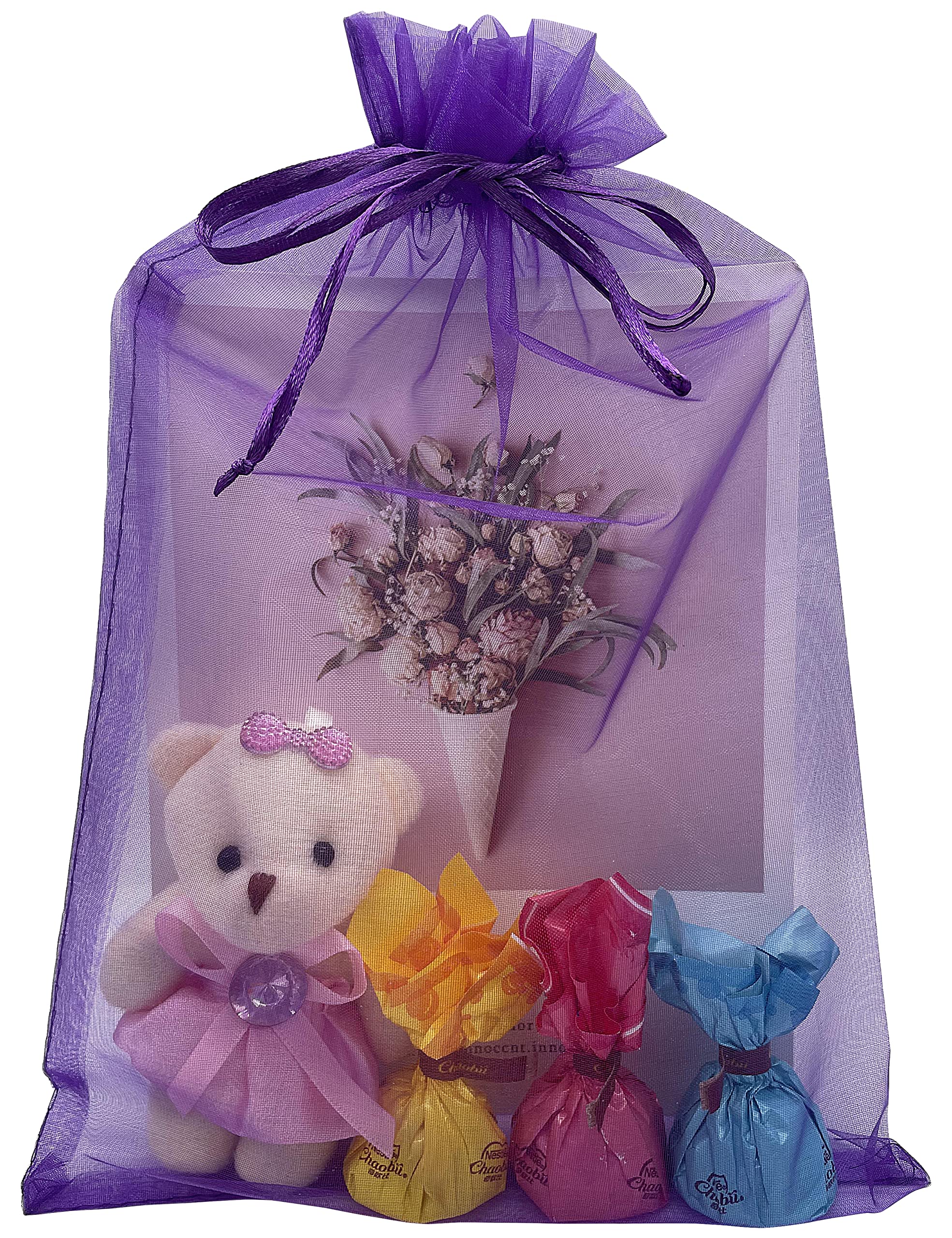 Photo 1 of Jexila 50pcs Purple Organza Bags 8X12 inch Large Mesh Drawstring Gift Pouch Goodie Bags for Christmas Wedding Party Favor Bags