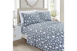 Elegant Comfort Luxury Soft Bed Sheets Holiday Pattern 1500 Premium Hotel Quality Microfiber - Softness Wrinkle and Fade Resistant (6-Piece) Bedding Set, Queen, Christmas Tree