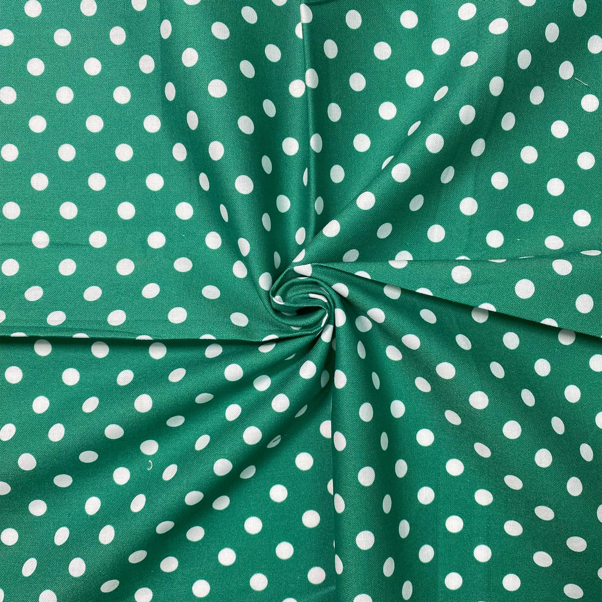 Cotton Fabric - 44" / 111cm Wide Fabric 8mm 100% Cotton Polka Dot for DIY, Home Décor, Dresses - Green on White (2 Metre)