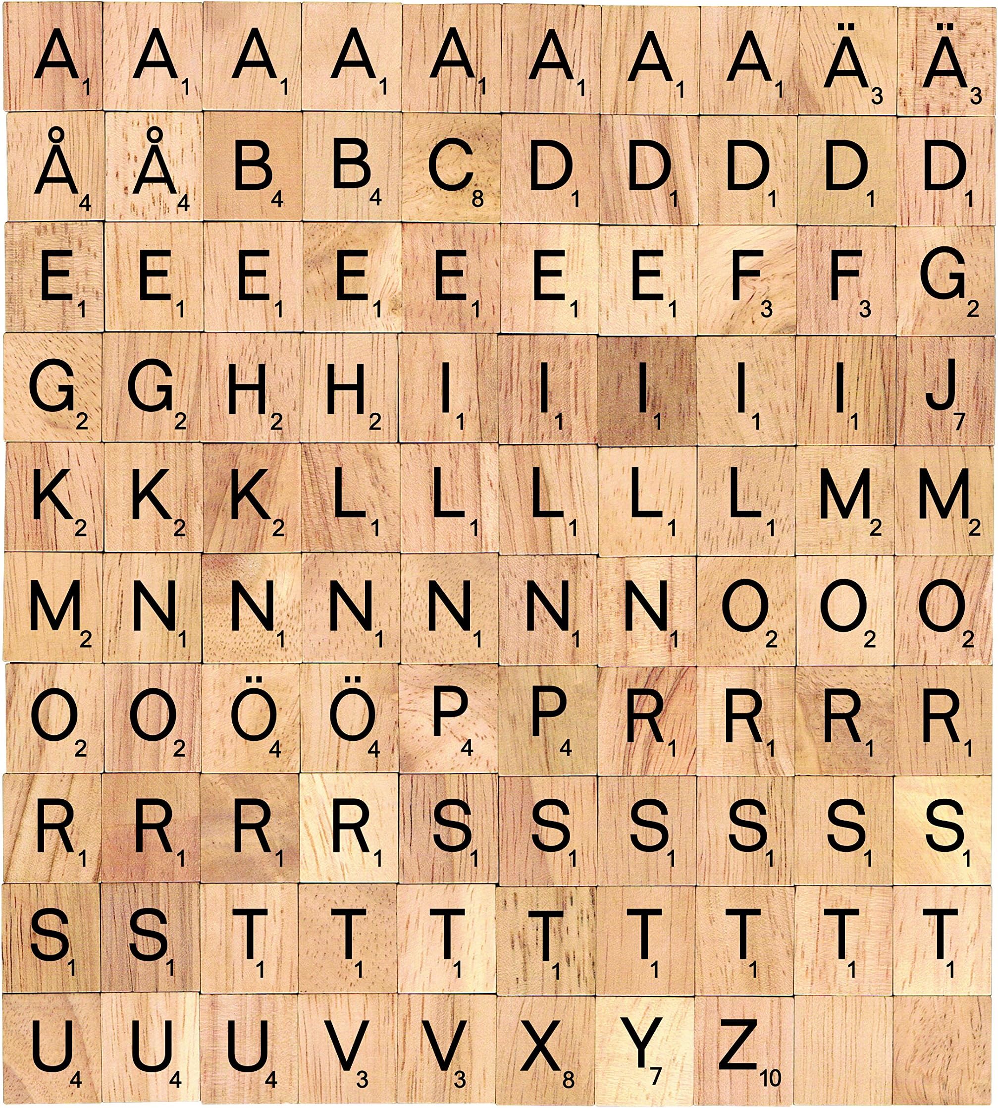 100 Scrabble Tiles Letters Word Alphabet Wooden Board Game Bulk New Crafts Scrapbooking Replacement Pendant Pieces Deluxe Edition Complete Set (Swedish)