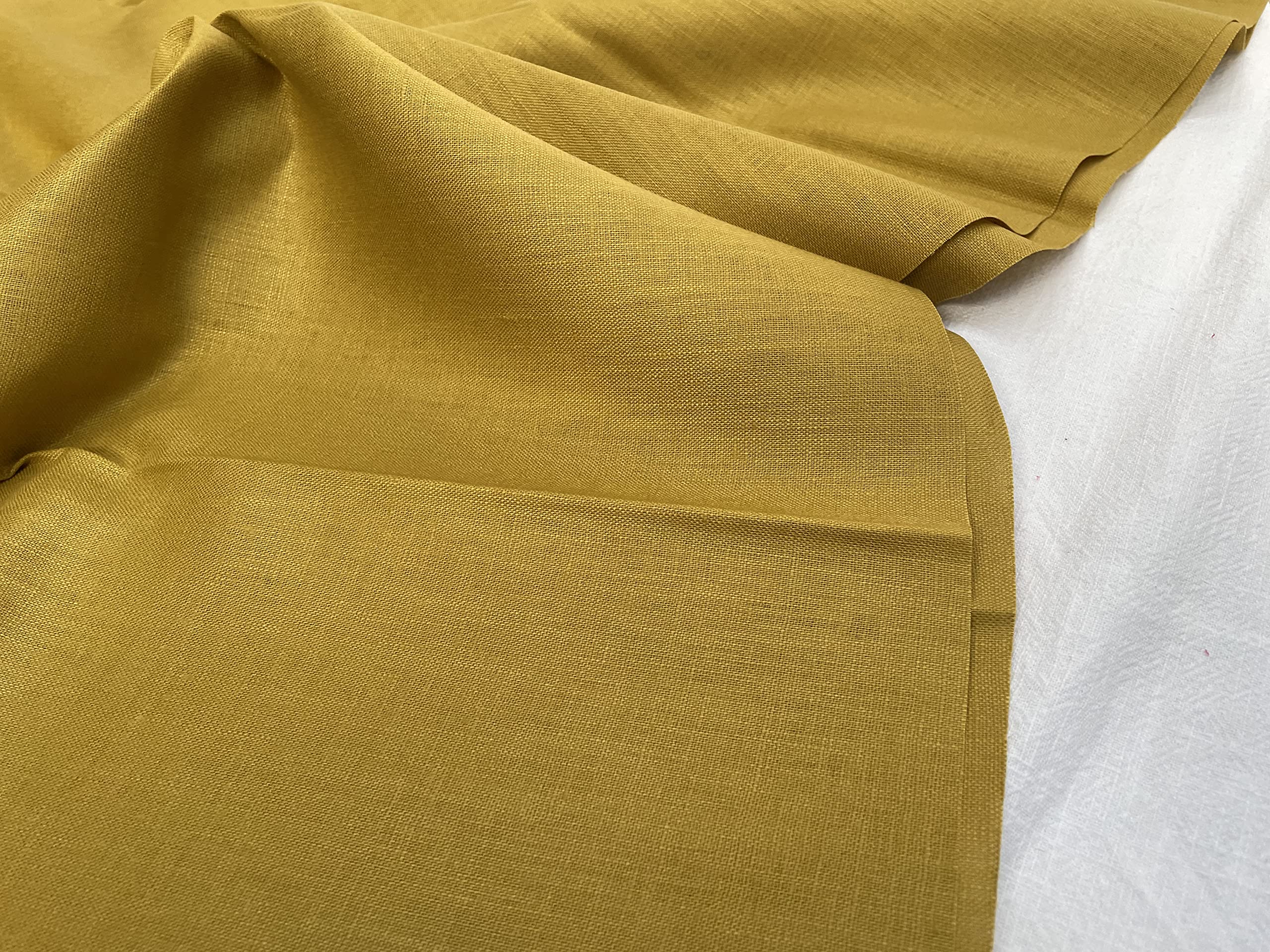 Plain Pure 100% Linen Fabric Linen Material for Dressmaking, Curtains, Wedding, Home Decor - 140cm Wide (2 METRES, Mustard)
