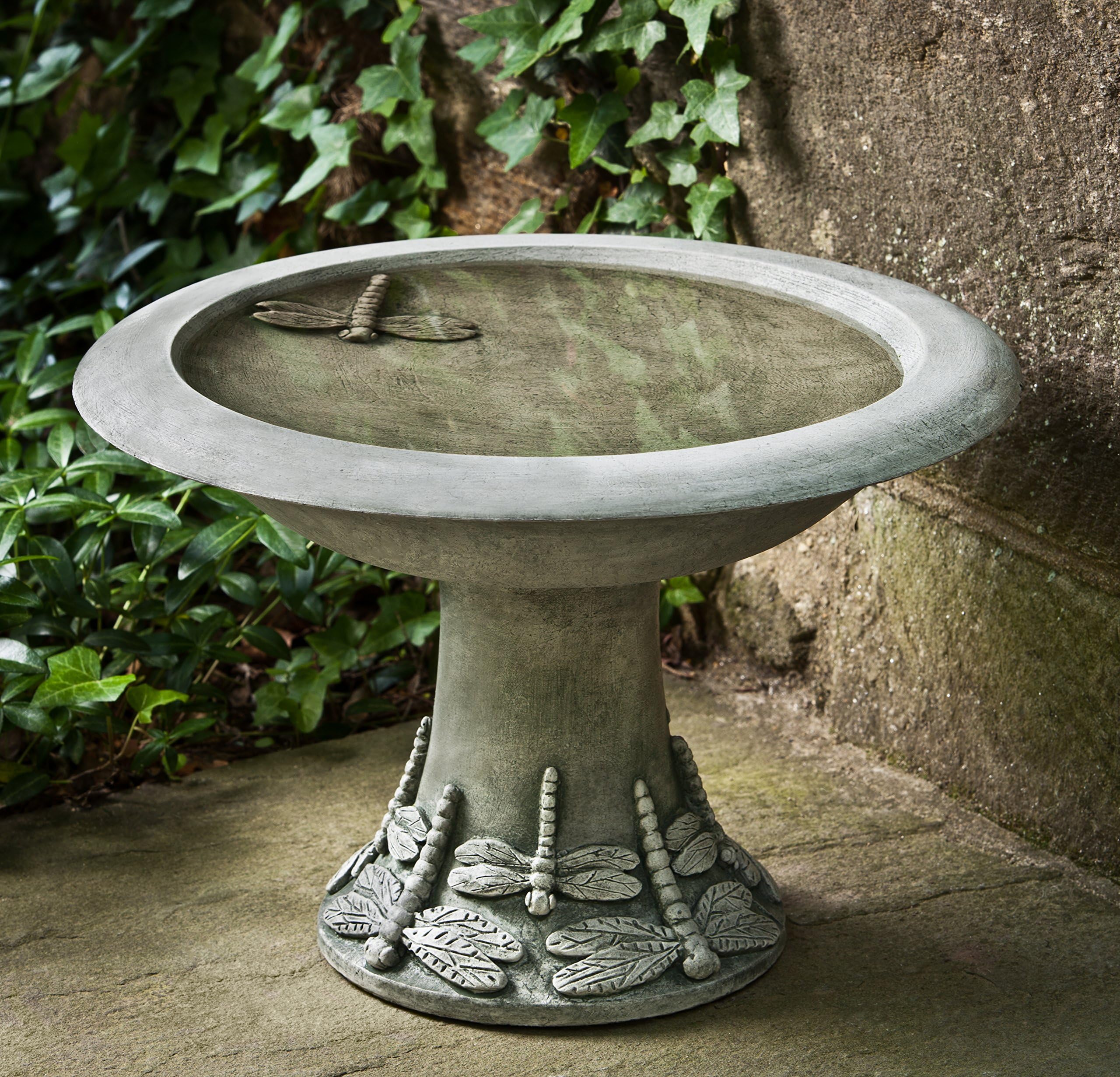 Campania International B-149-AS 1-Piece Dragonfly Birdbath, Small, Alpine Stone Finish