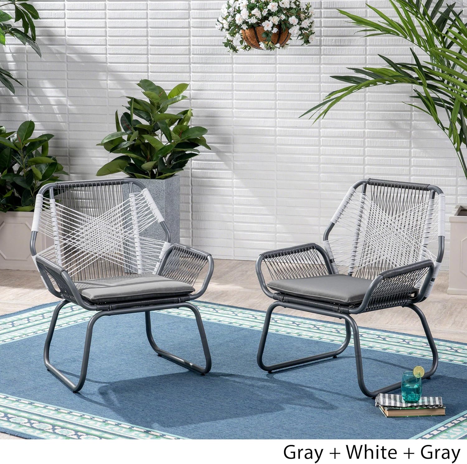 Christopher Knight Home 305086 Lydia Outdoor Wicker Club Chair (Set of 2), Gray/White/Gray : Garden & Outdoor