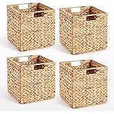 10.5 x 10.5in Wicker Storage Baskets, Cube Foldable Water Hyacinth Storage Baskets for 11 x 11 Cube Shelves Set of 4