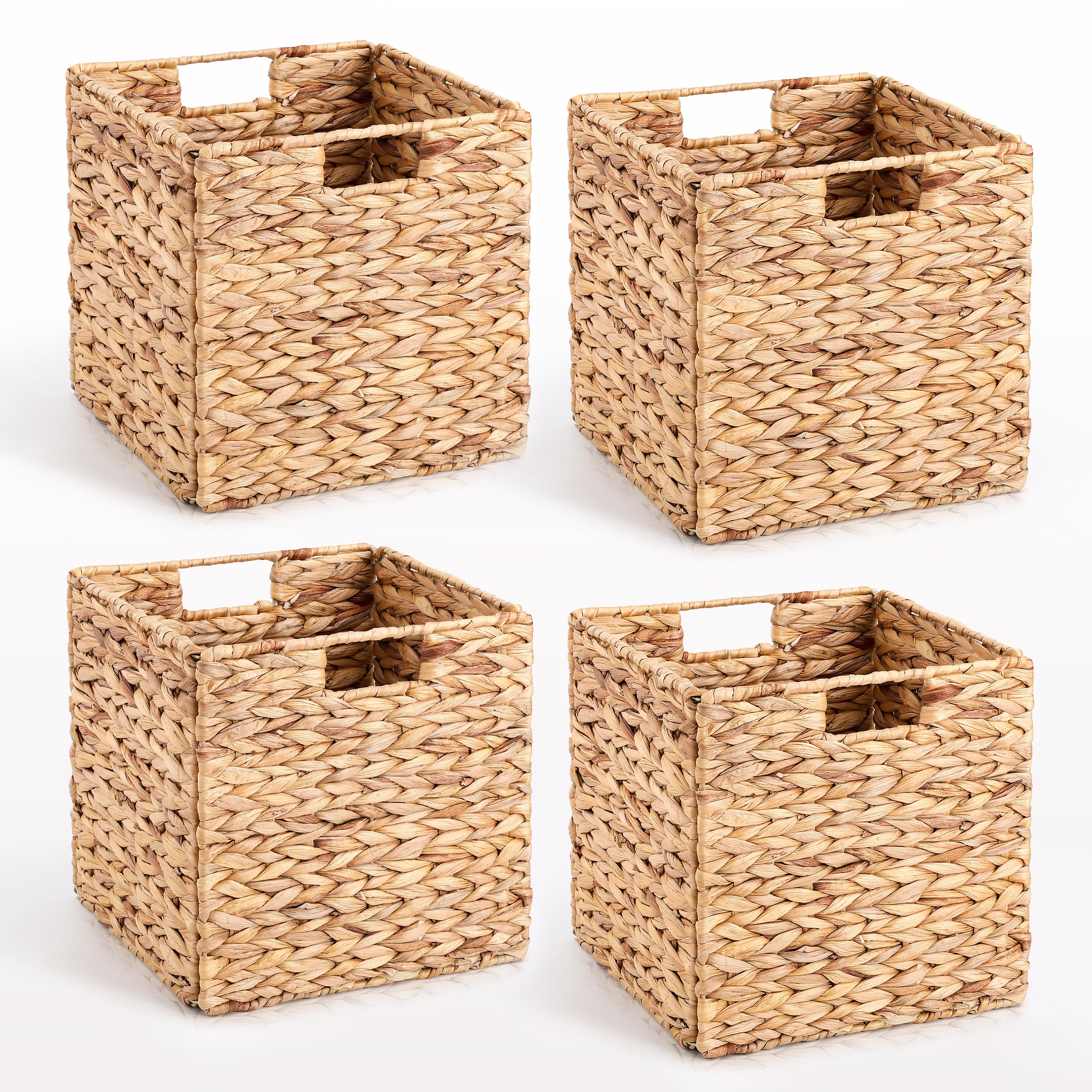 Photo 1 of 10.5 x 10.5in Wicker Storage Baskets, Cube Foldable Water Hyacinth Storage Baskets for 11 x 11 Cube Shelves Set of 4