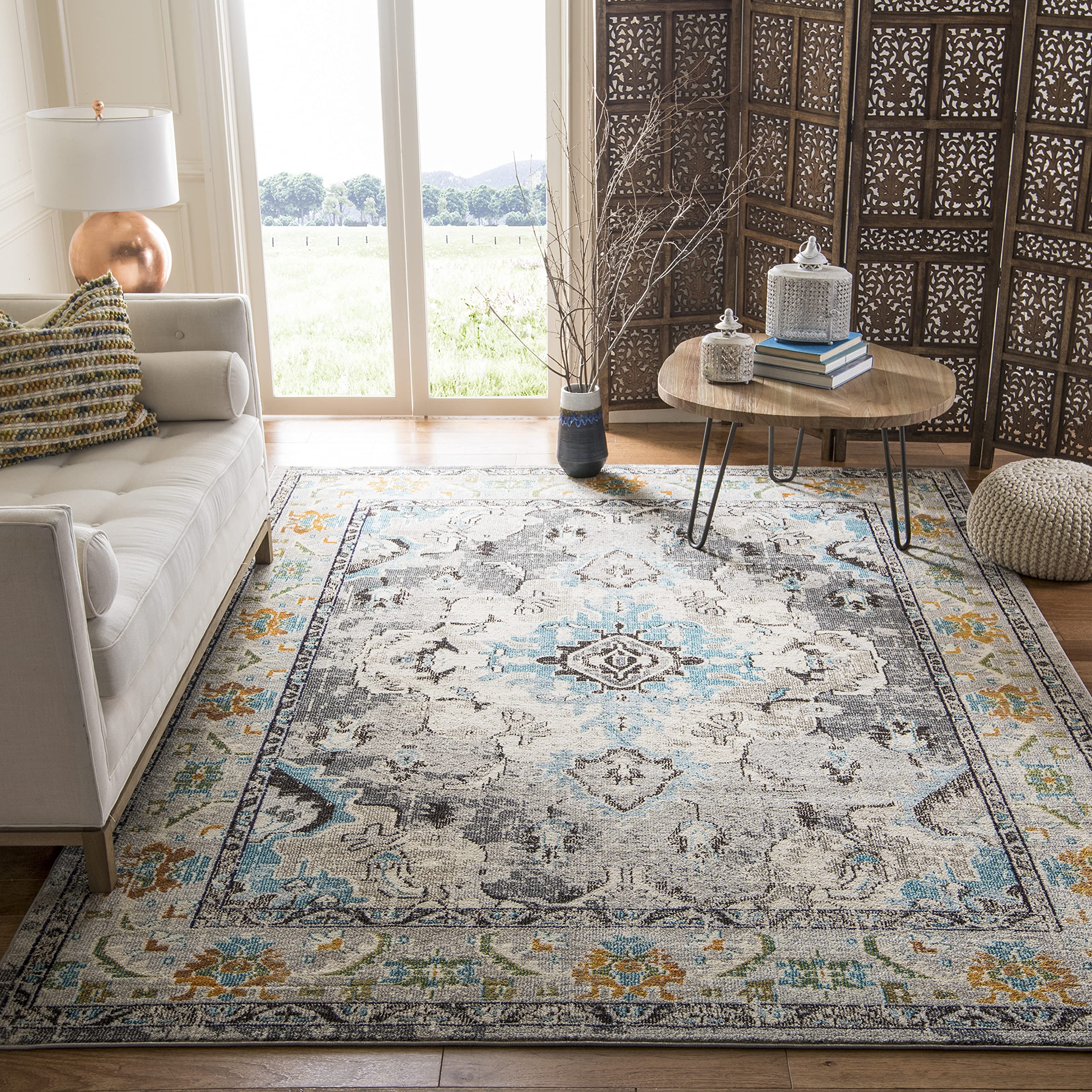 SAFAVIEH Monaco Collection Area Rug - 8' x 10', Grey & Light Blue, Boho Chic Medallion Distressed Design, Non-Shedding & Easy Care, Ideal for High Traffic Areas in Living Room, Bedroom (MNC243G) Image SAFAVIEH Monaco Collection Area Rug - 8' x 10', Grey & Light Blue, Boho Chic Medallion Distressed Design, Non-Shedding & Easy Care, Ideal for High Traffic Areas in Living Room, Bedroom (MNC243G) Image