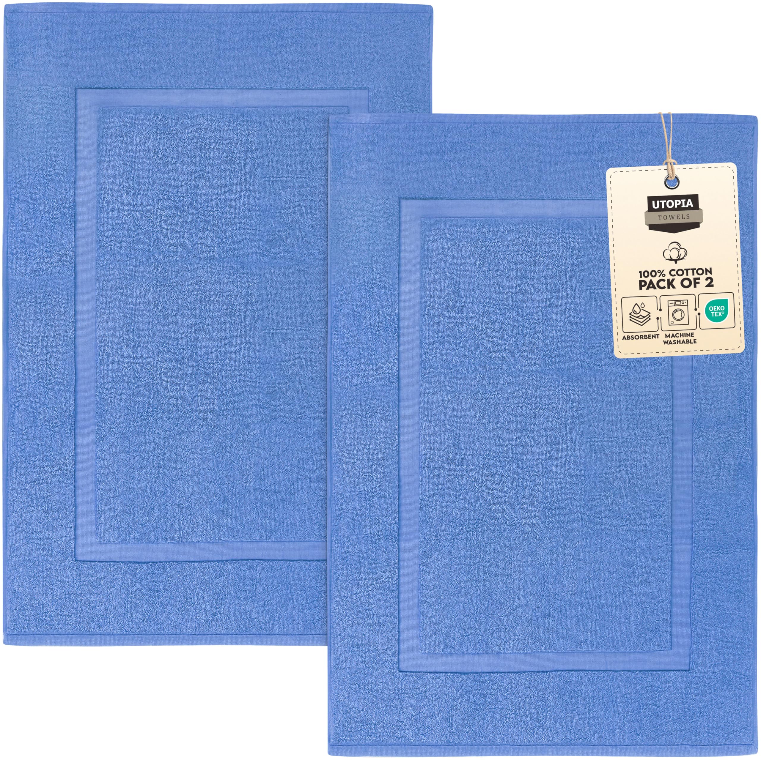 Utopia Towels Cotton Banded Bath Mats, [Not a Bathroom Rug], 53 x 86 CM, 100% Ring Spun Cotton - Highly Absorbent and Machine Washable Shower Bathroom Foot Towel (Pack of 2, Electric Blue)
