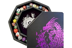 Fantasydice Purple Fire Dragon Dice Tray with Wizard Book Print – 9" Octagon with Dice Staging Area, Holds 5 Dice Sets – Perfect for D&D, Call of Cthulhu, Shadowrun, and All Tabletop RPGs